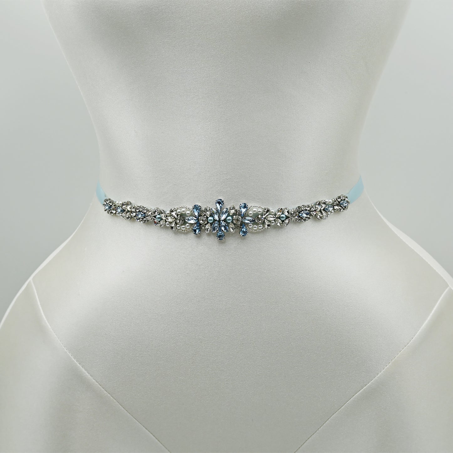 Bridella BS93QL Light Blue Rhinestone & Pearl Belt