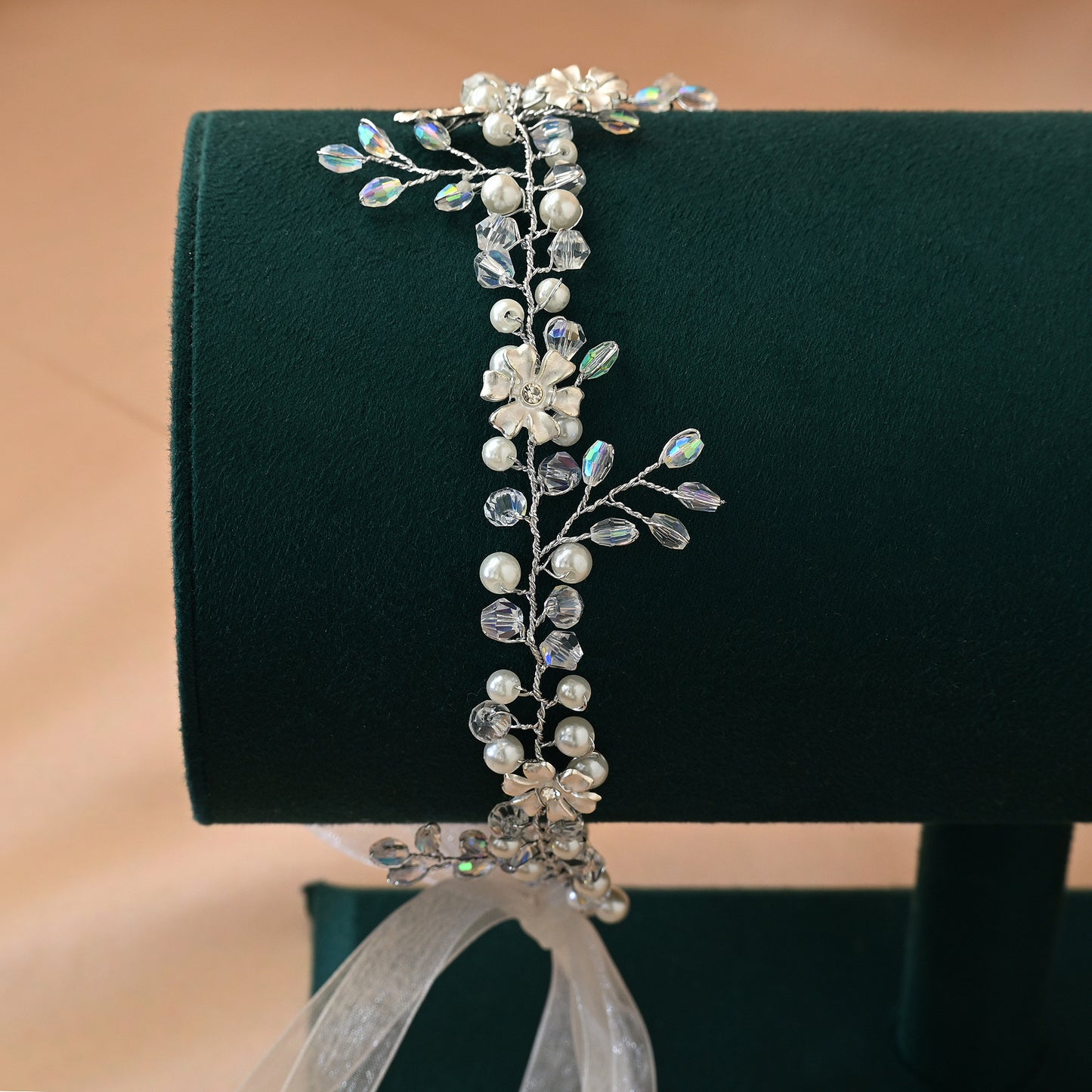 Bridella BHP347-S Silver Rhinestone & Pearl Headband