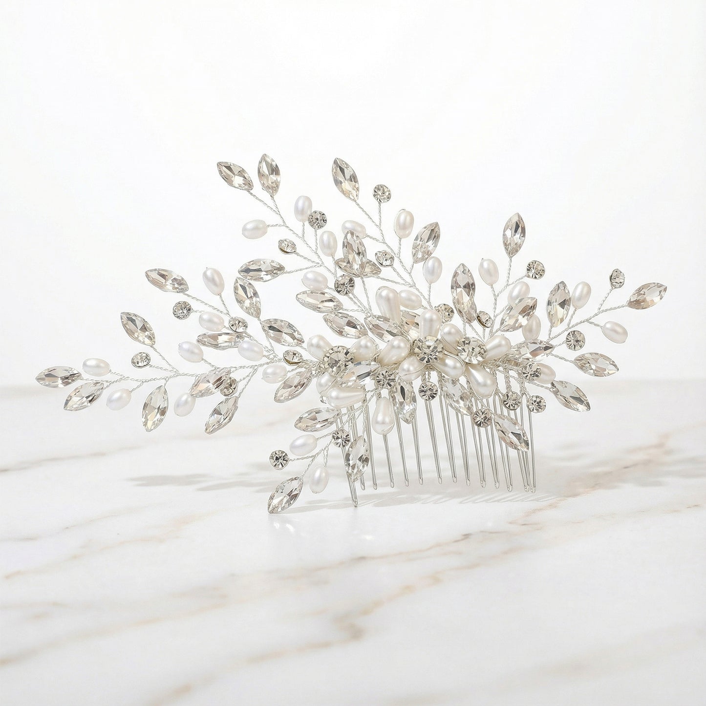 Bridella BHP527-S Silver Rhinestone & Pearl Tiara