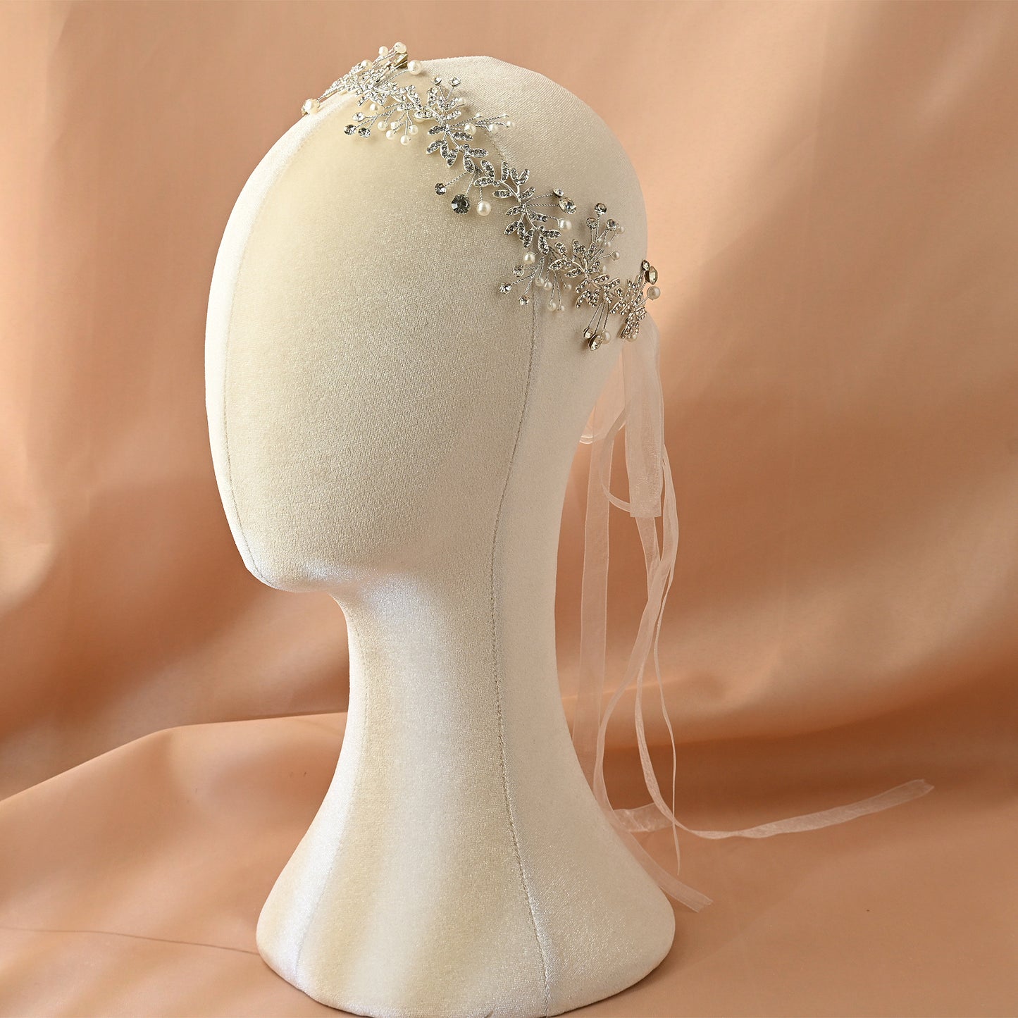Bridella BHP233-S Silver Rhinestone & Pearl Headband