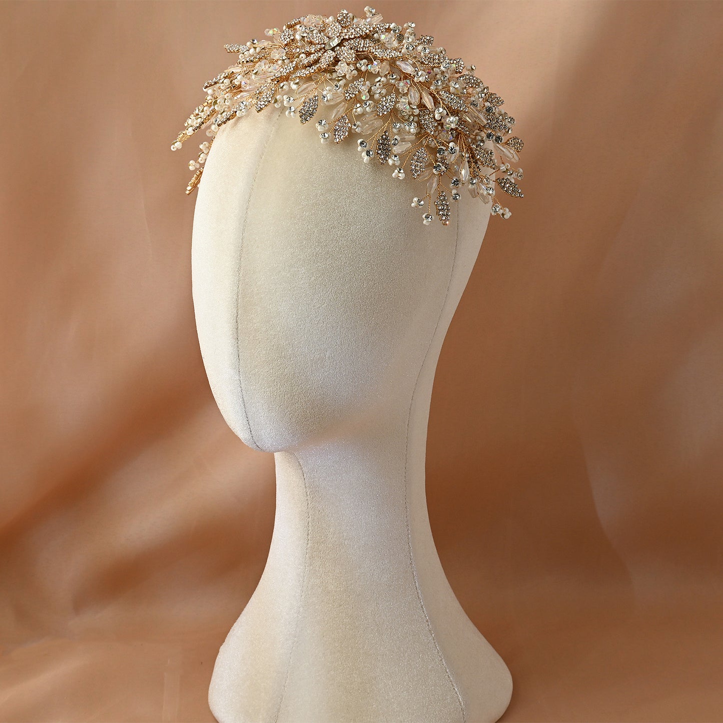 Bridella BHP377-G Gold Rhinestone & Pearl Crown