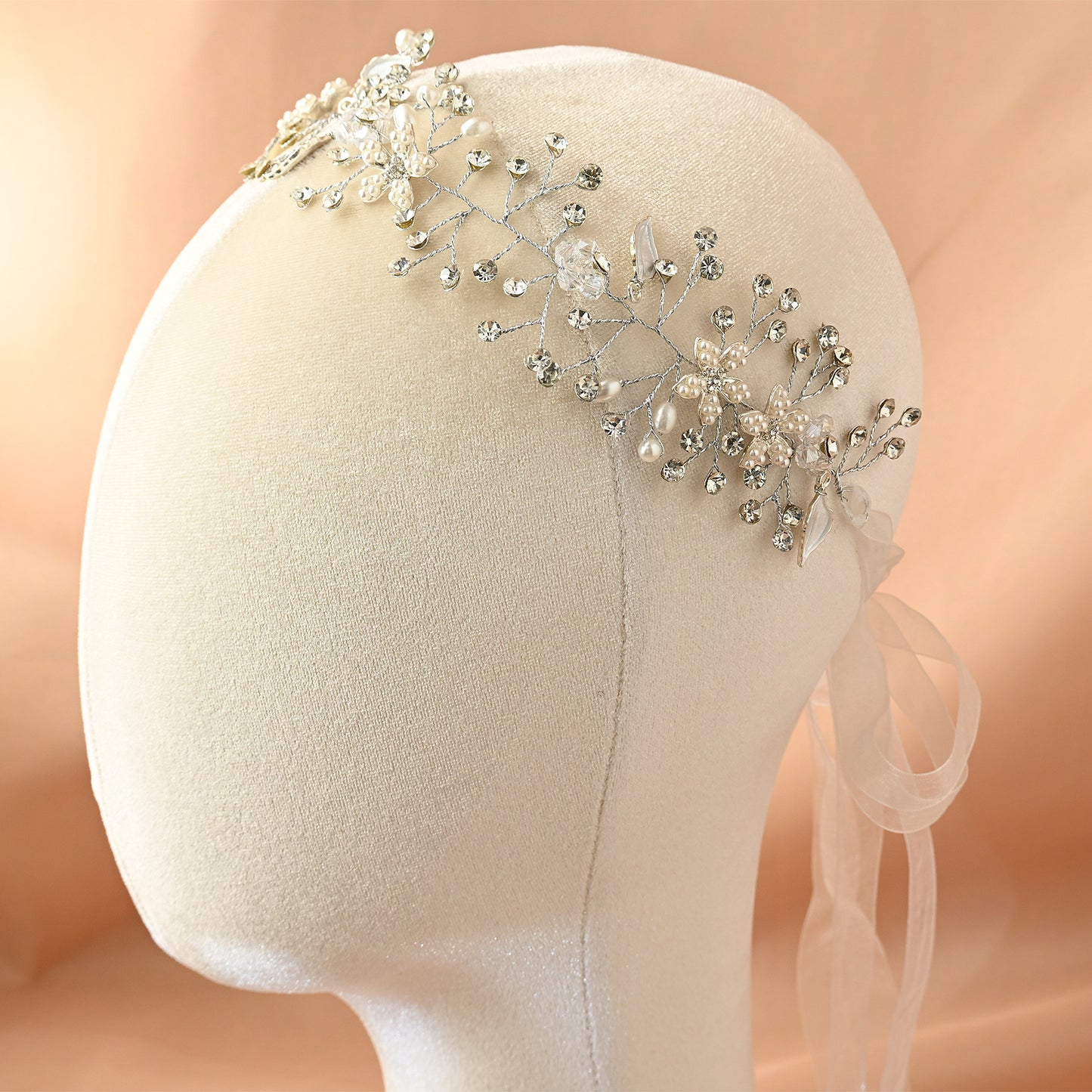 Bridella BHP236-S Silver Rhinestone & Pearl Headband