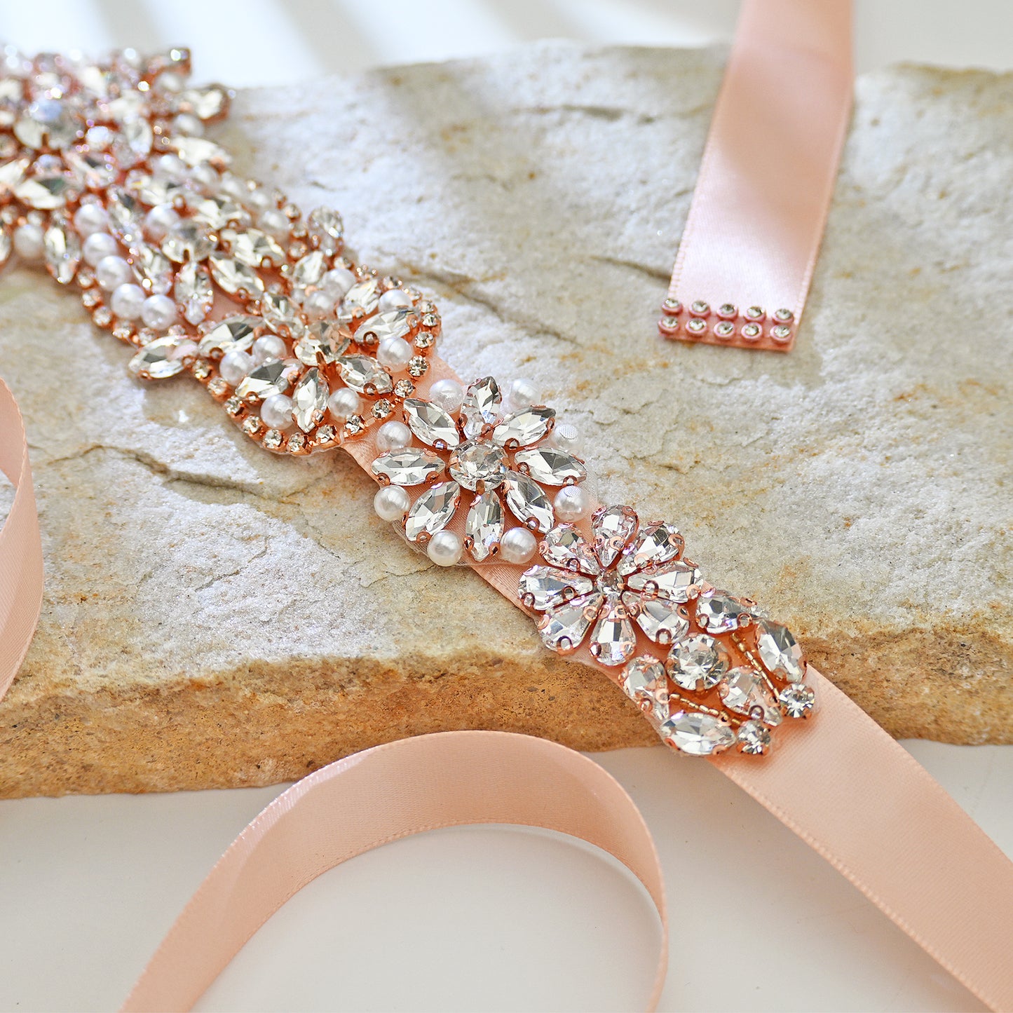 Bridella BS445RG-Retro Pink Rose Gold Rhinestone Pearl Belt