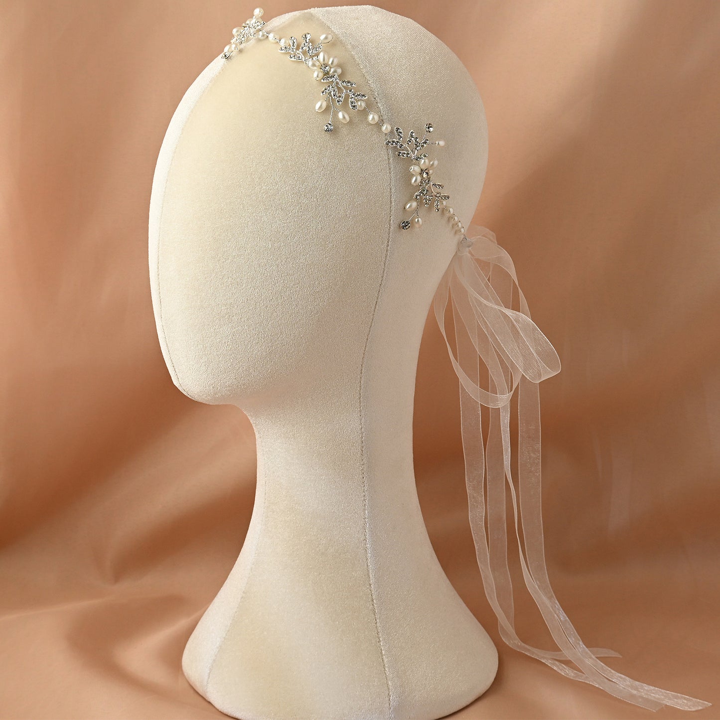 Bridella BHP152-S Silver Rhinestone & Pearl Headband