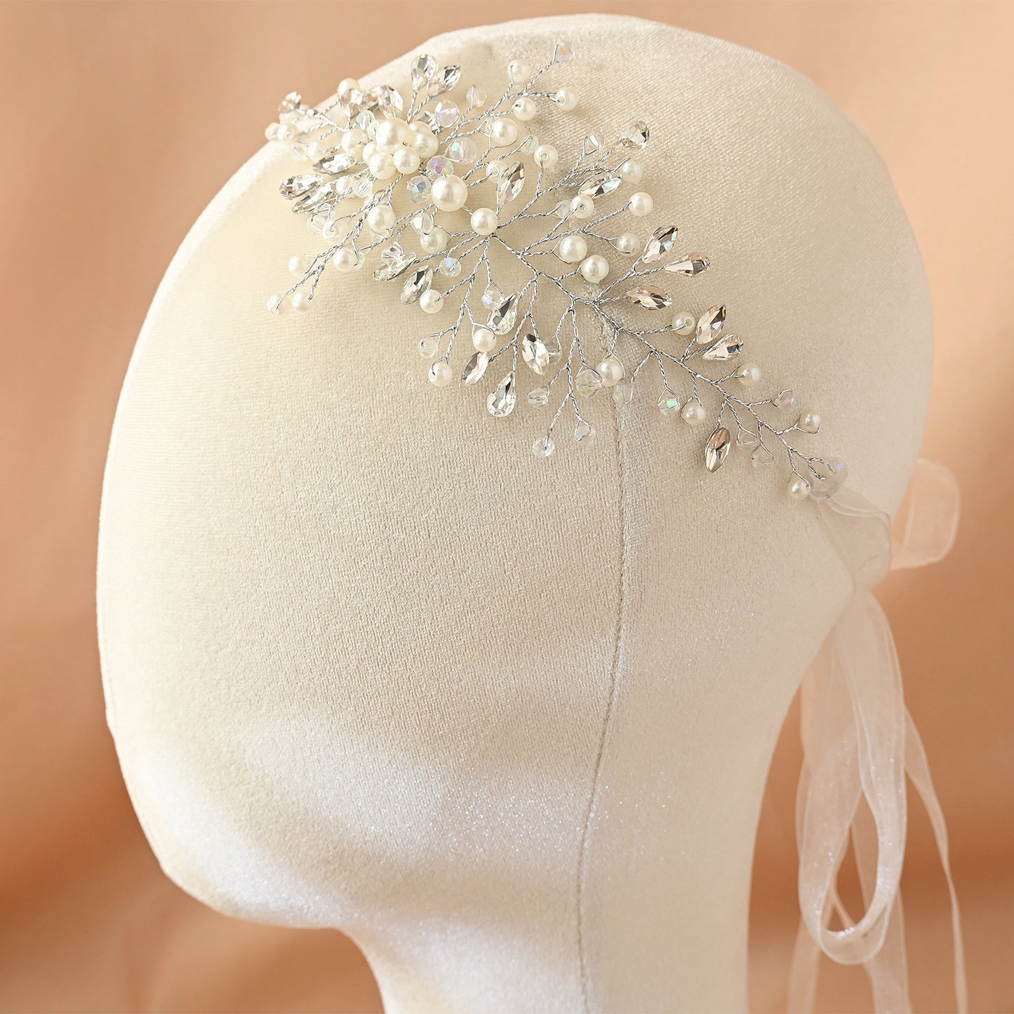 Bridella BHP84-S Silver Rhinestone & Pearl Headband