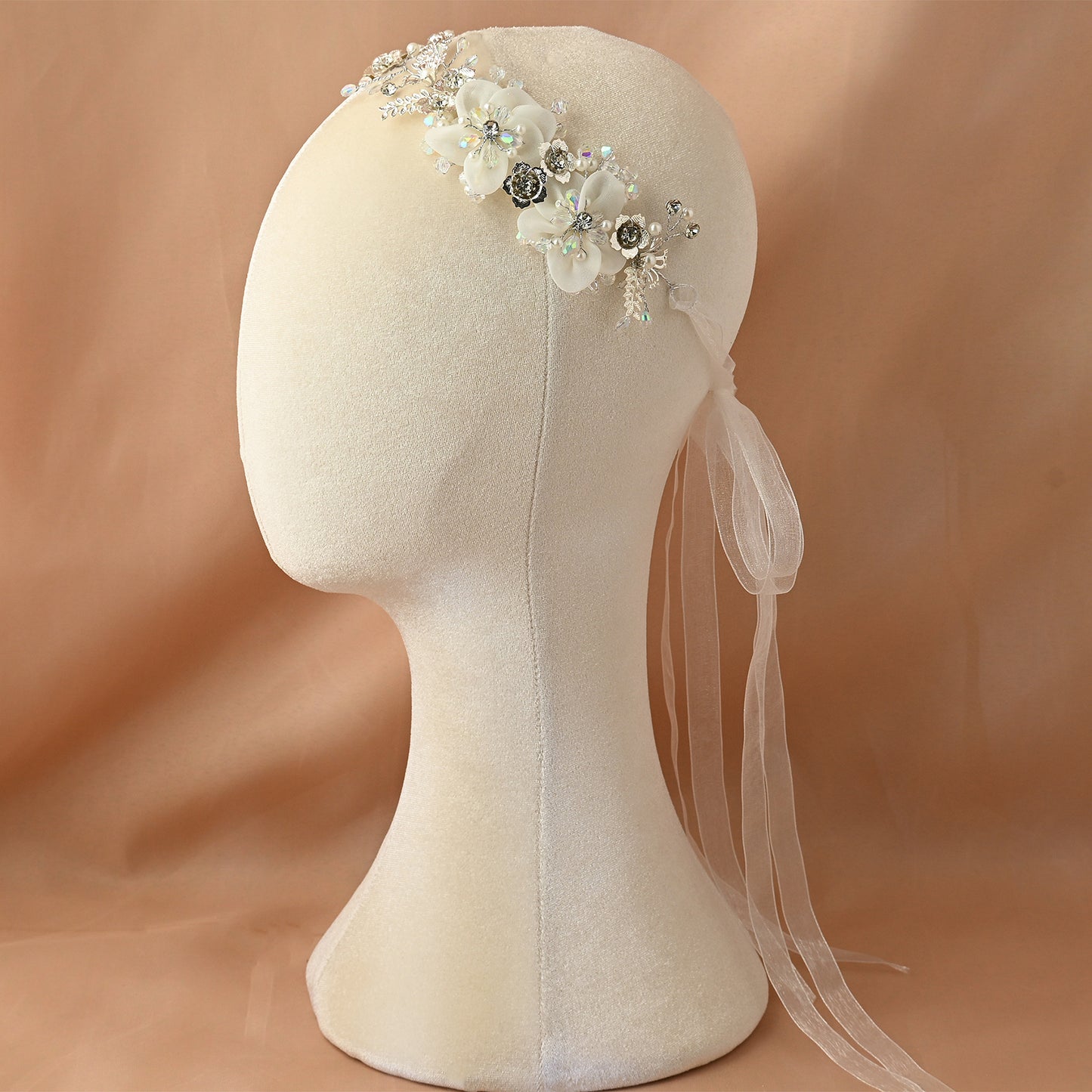 Bridella BHP275-S Silver Rhinestone & Pearl Headband