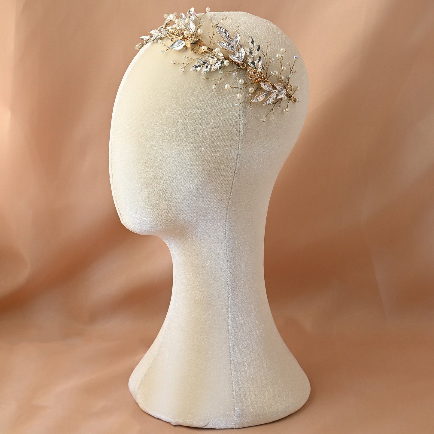 Bridella BHP272-G Gold Rhinestone & Pearl Headband