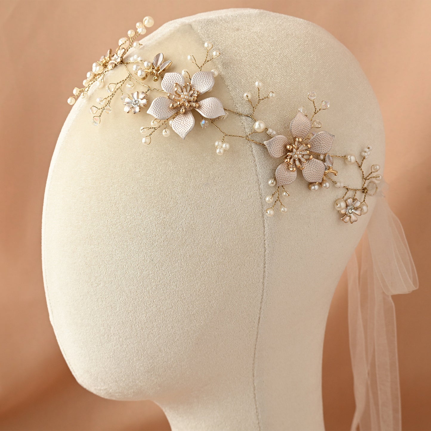 Bridella BHP357-G Gold Pearl & Alloy Headband