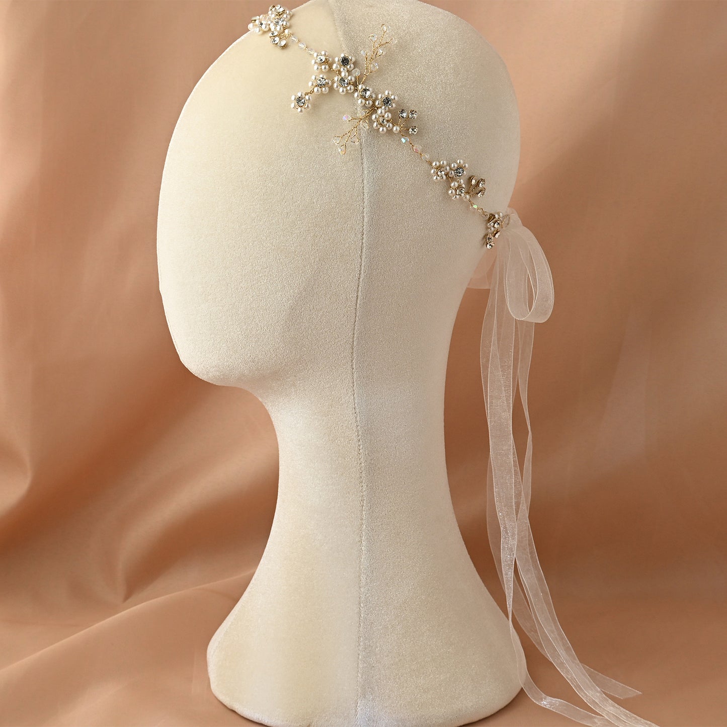 Bridella BHP129-S Silver Rhinestone & Pearl Headband