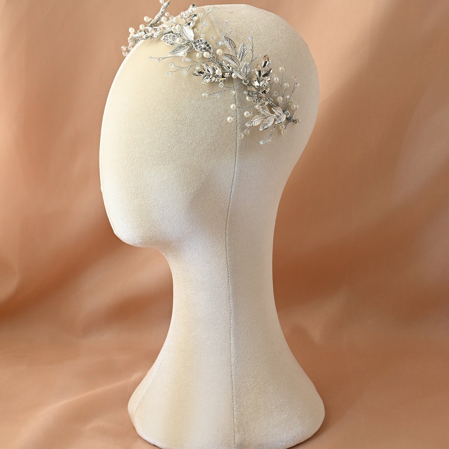 Bridella BHP272-S Silver Rhinestone & Pearl Headband