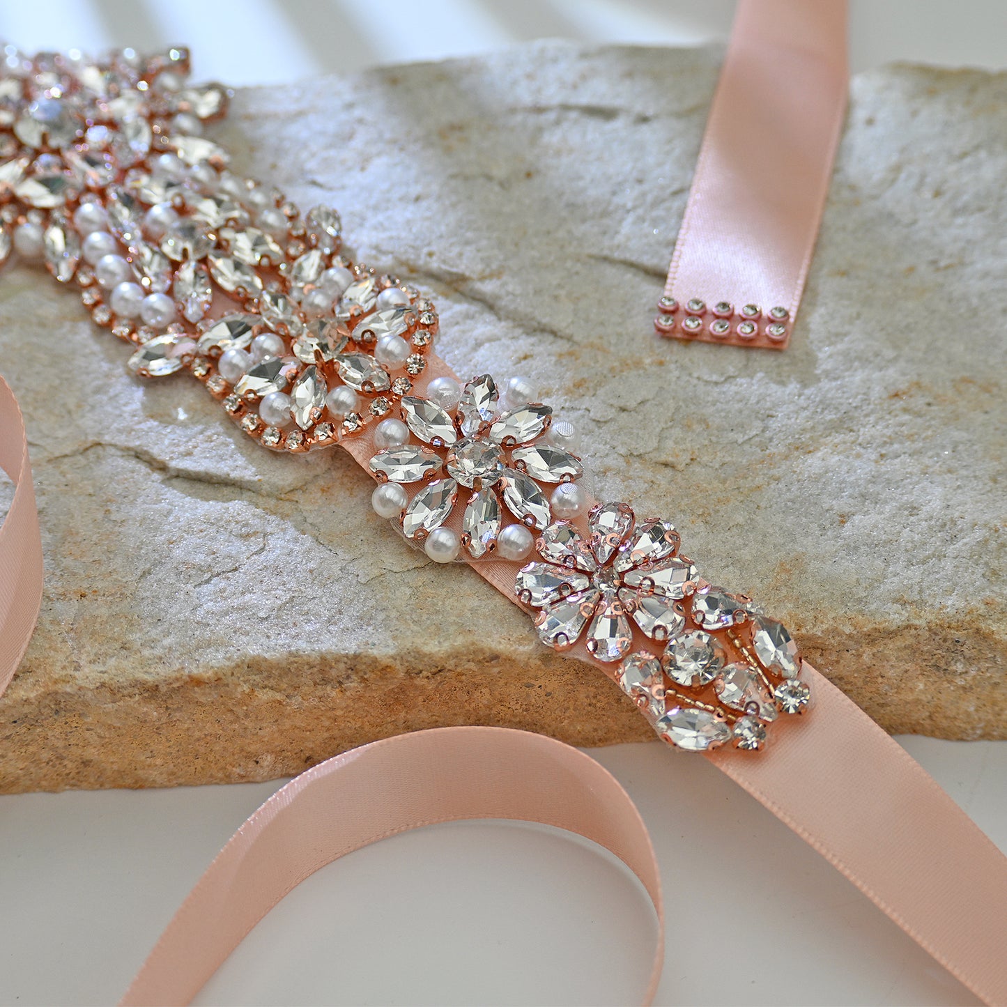 Bridella BS445RG-Retro Pink Rose Gold Rhinestone Pearl Belt