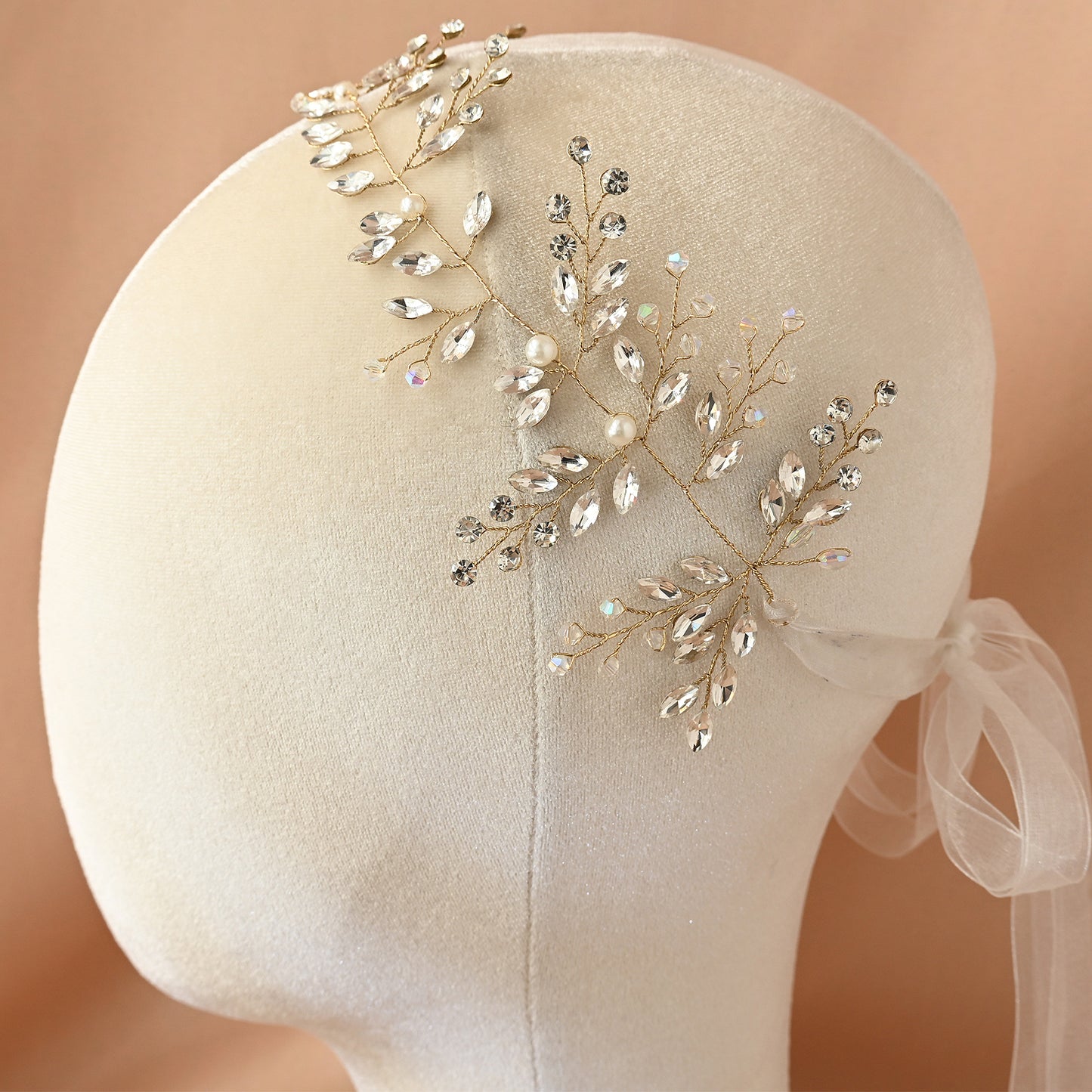 Bridella BHP21-G Gold Rhinestone & Pearl Headwear