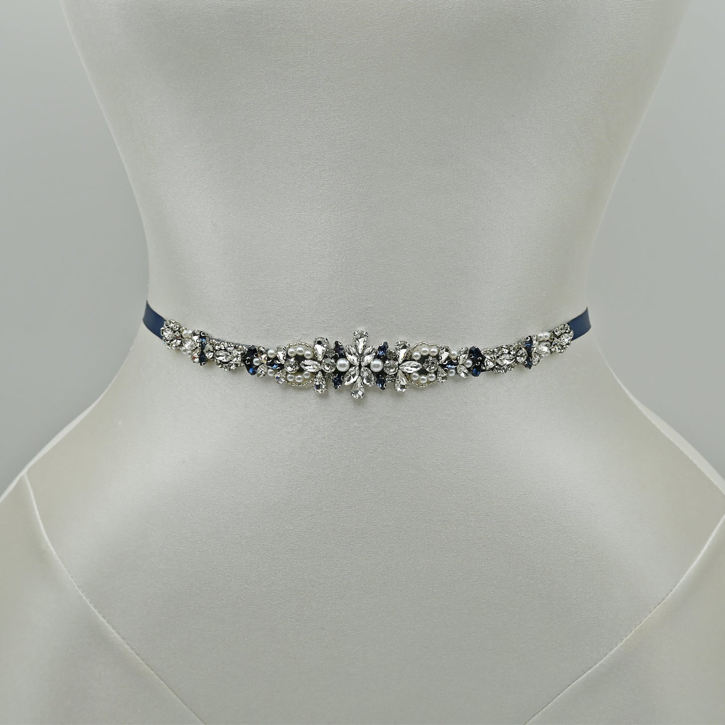 Bridella BS93ML Navy Rhinestone & Pearl Belt