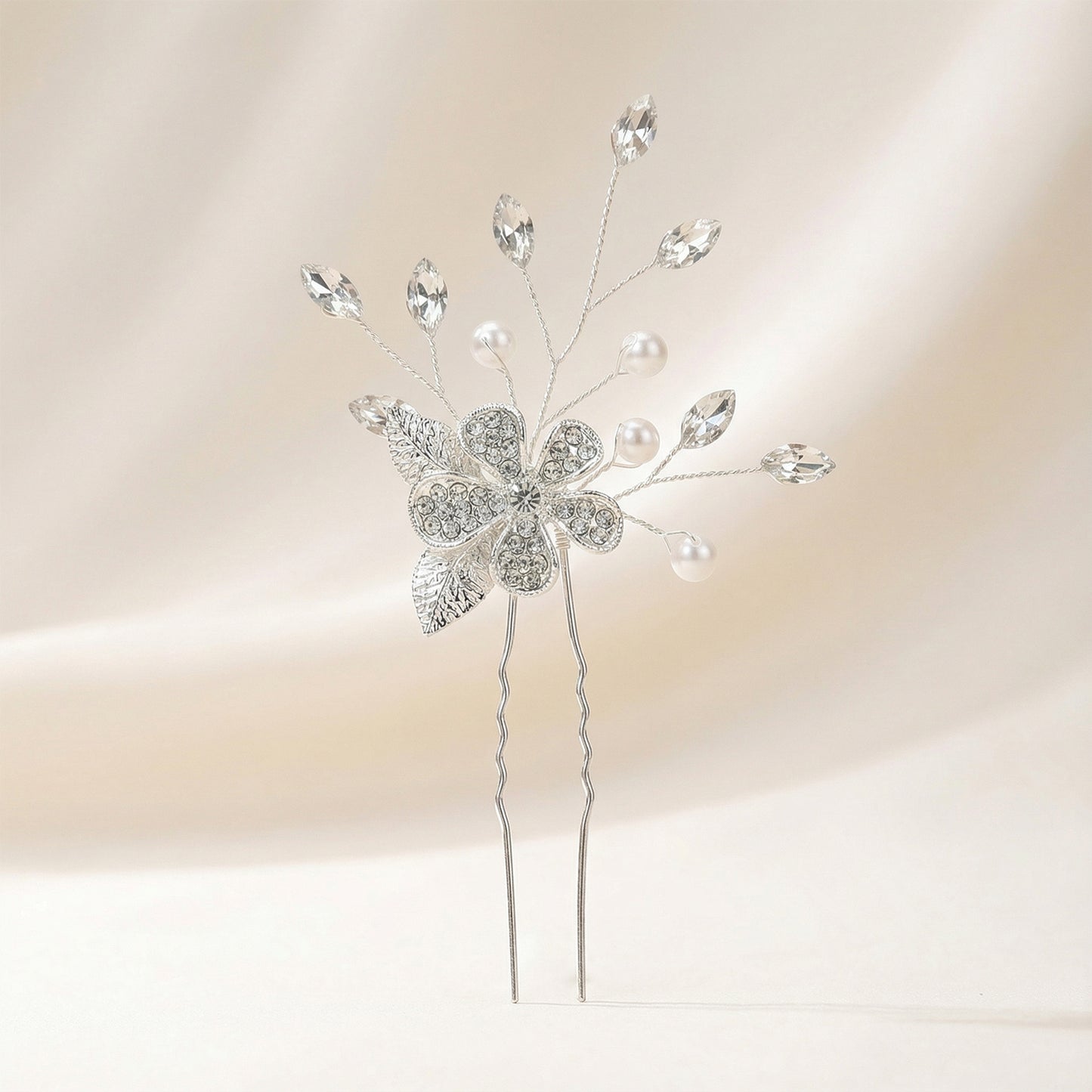 Bridella BHP506-S Silver Rhinestone & Pearl Headwear