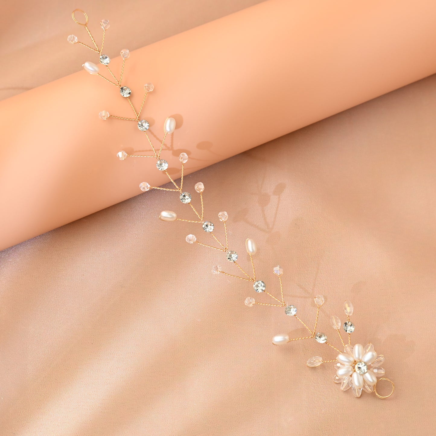 Bridella BHP35-G Gold Rhinestone & Pearl Headband