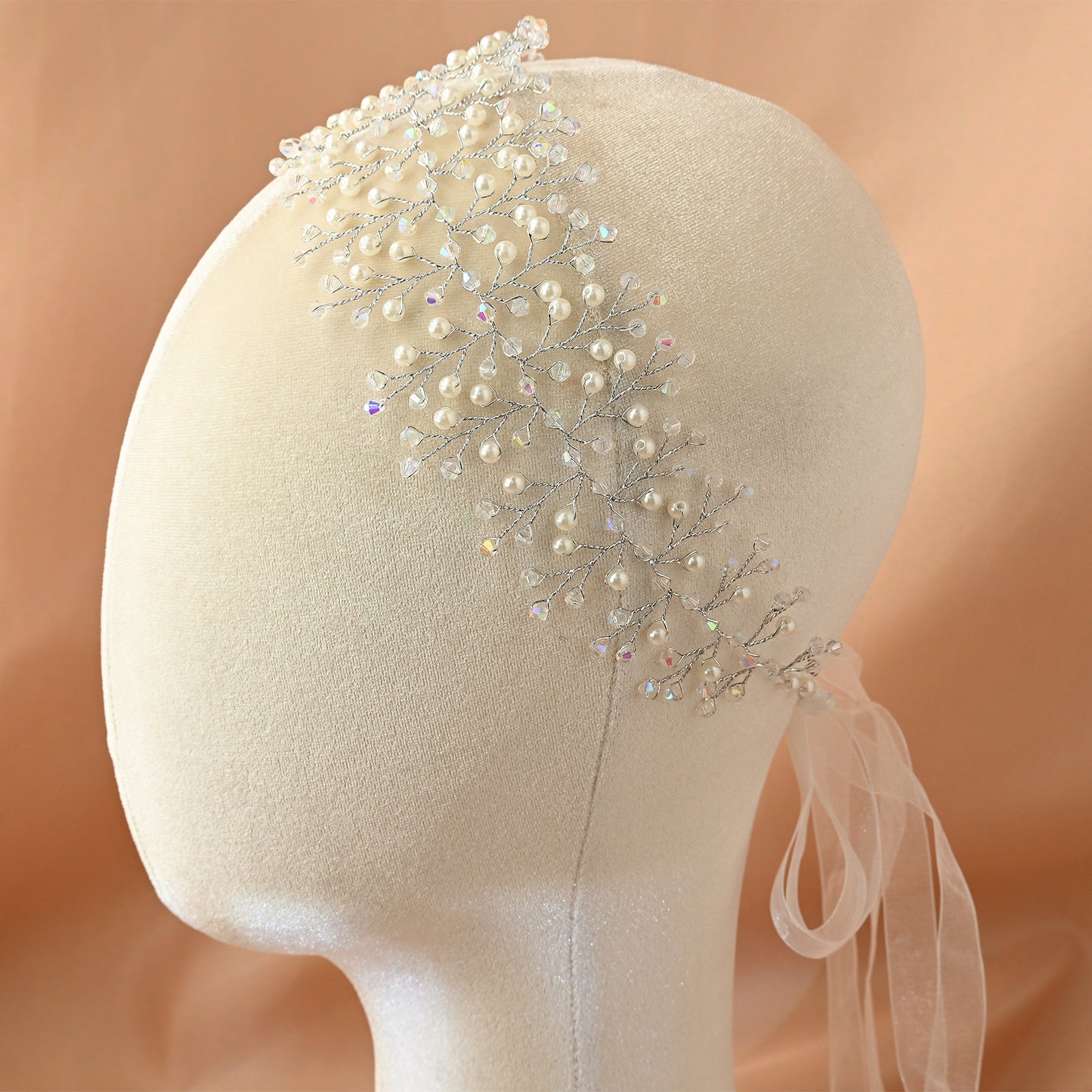 Bridella BHP55-S Silver Pearl & Crystal Tiara