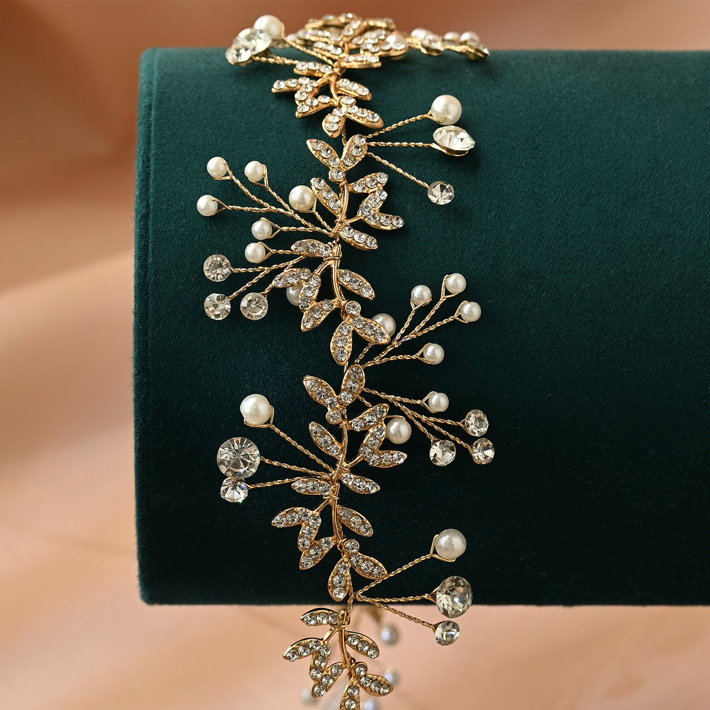 Gold Rhinestone & Pearl Bridal Headband for Wedding - Bridella BHP233-G