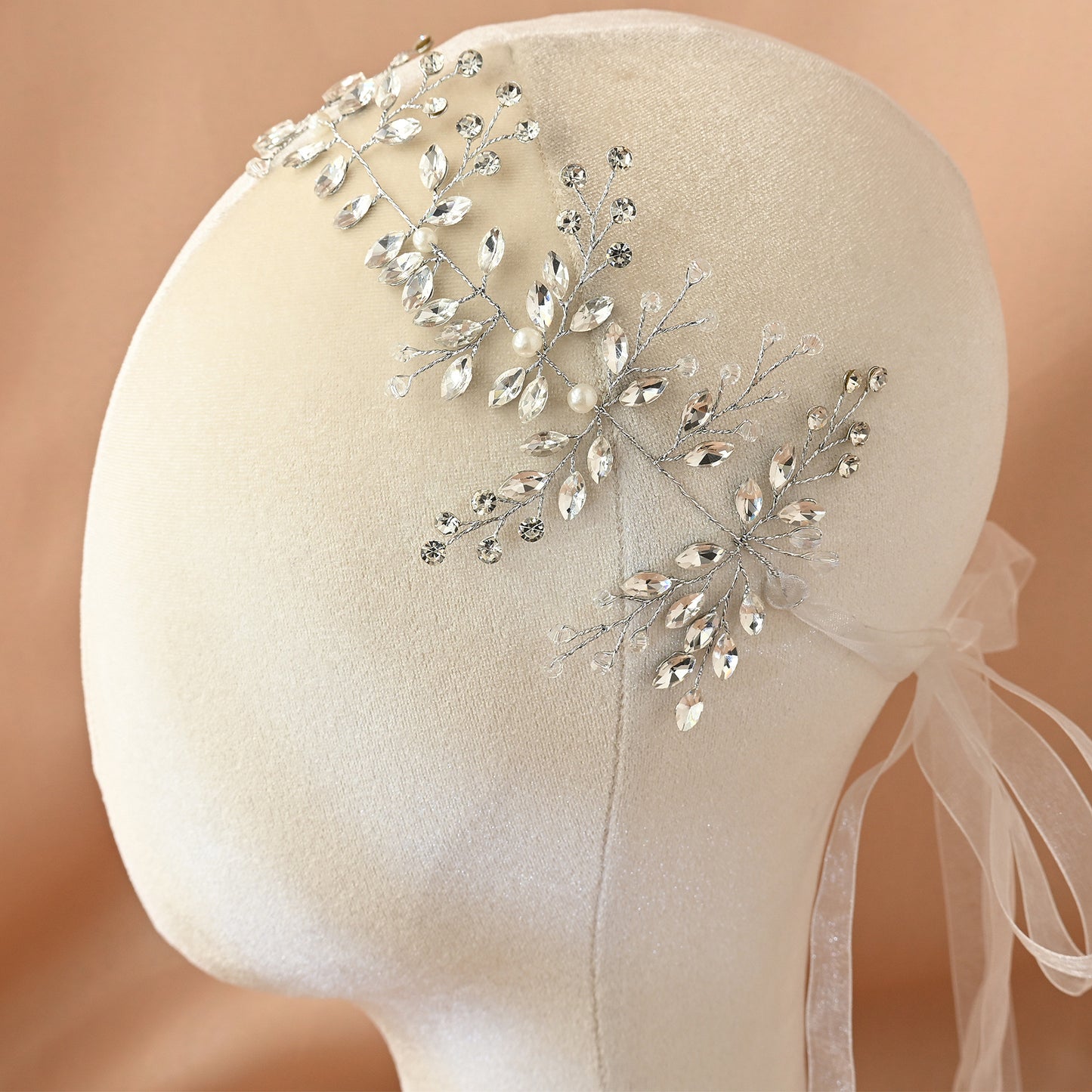 Bridella BHP21-S Silver Rhinestone & Pearl Headwear