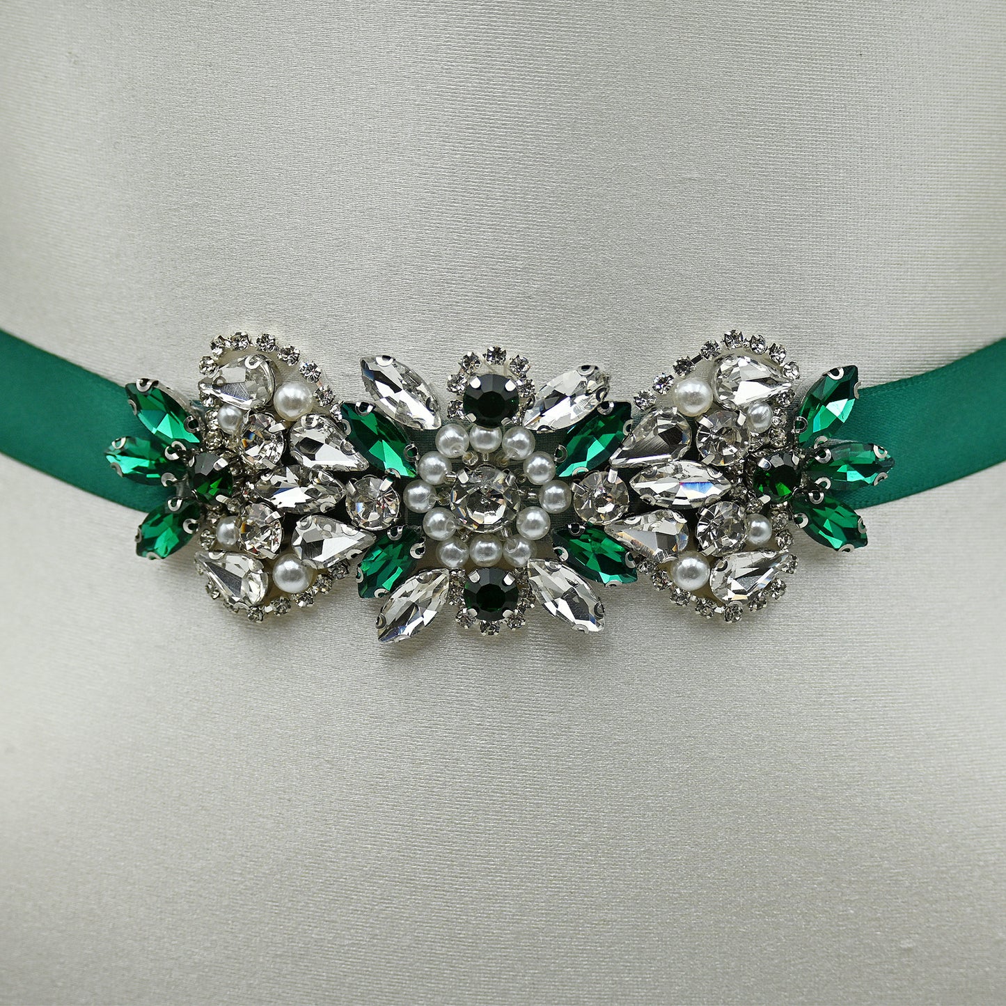 Bridella BS86KL Green Rhinestone & Pearl Belt