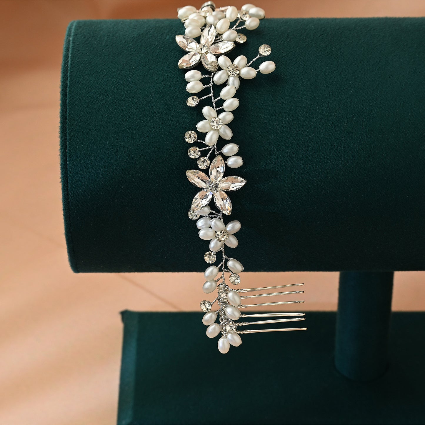 Bridella BHP128 Silver Rhinestone & Pearl Tiara