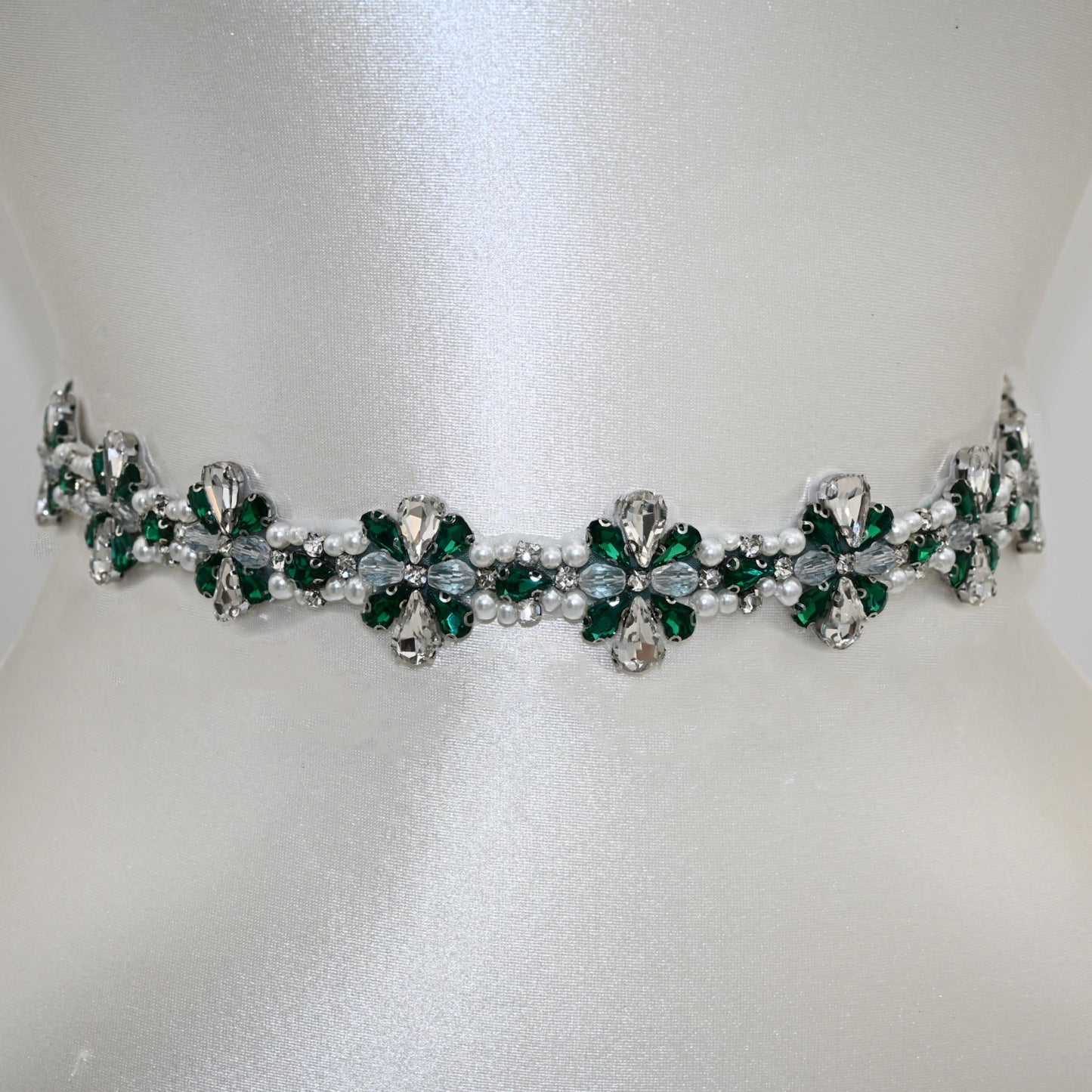 Bridella BS169KL Green Rhinestone & Pearl Belt