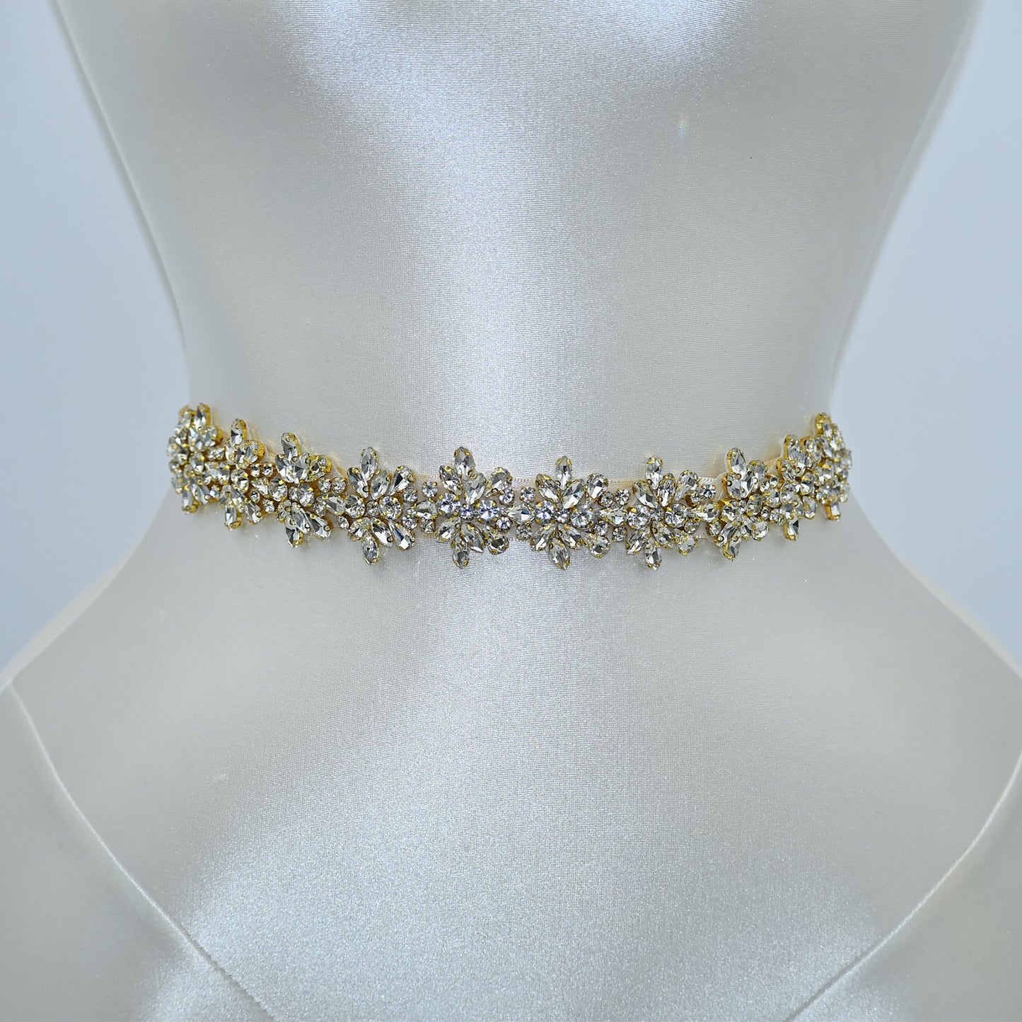 Bridella BS269G-D-Champagne Ribbon Gold Rhinestone Belt