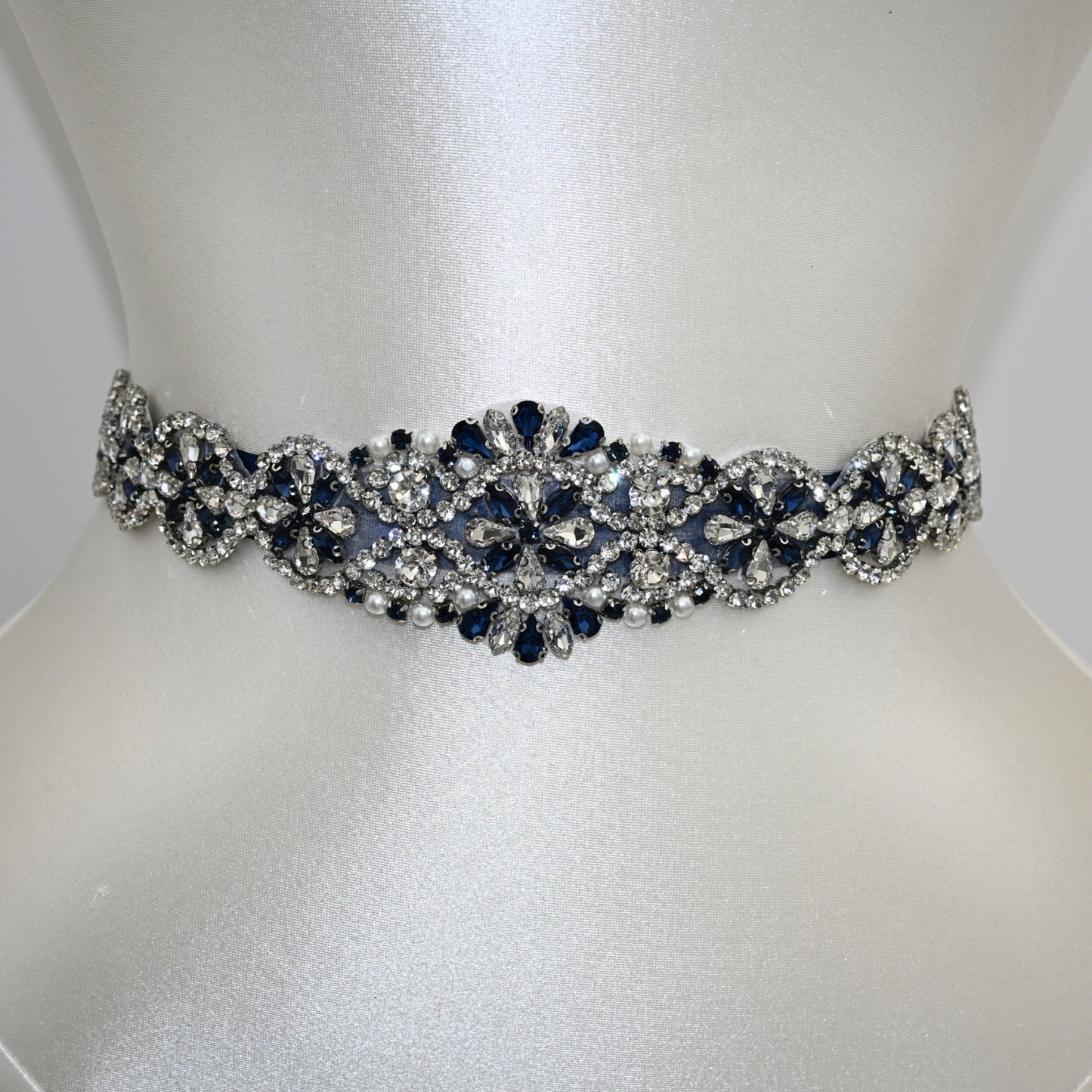 Bridella BS161ML Navy Rhinestone & Pearl Belt