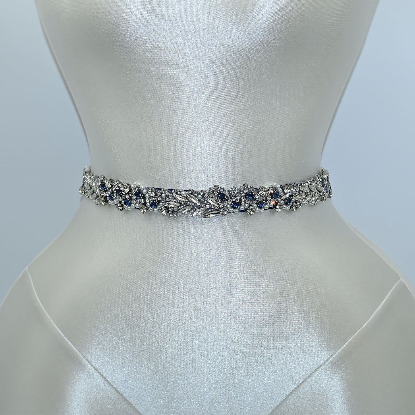 Bridella BS100ML Navy Rhinestone & Pearl Belt