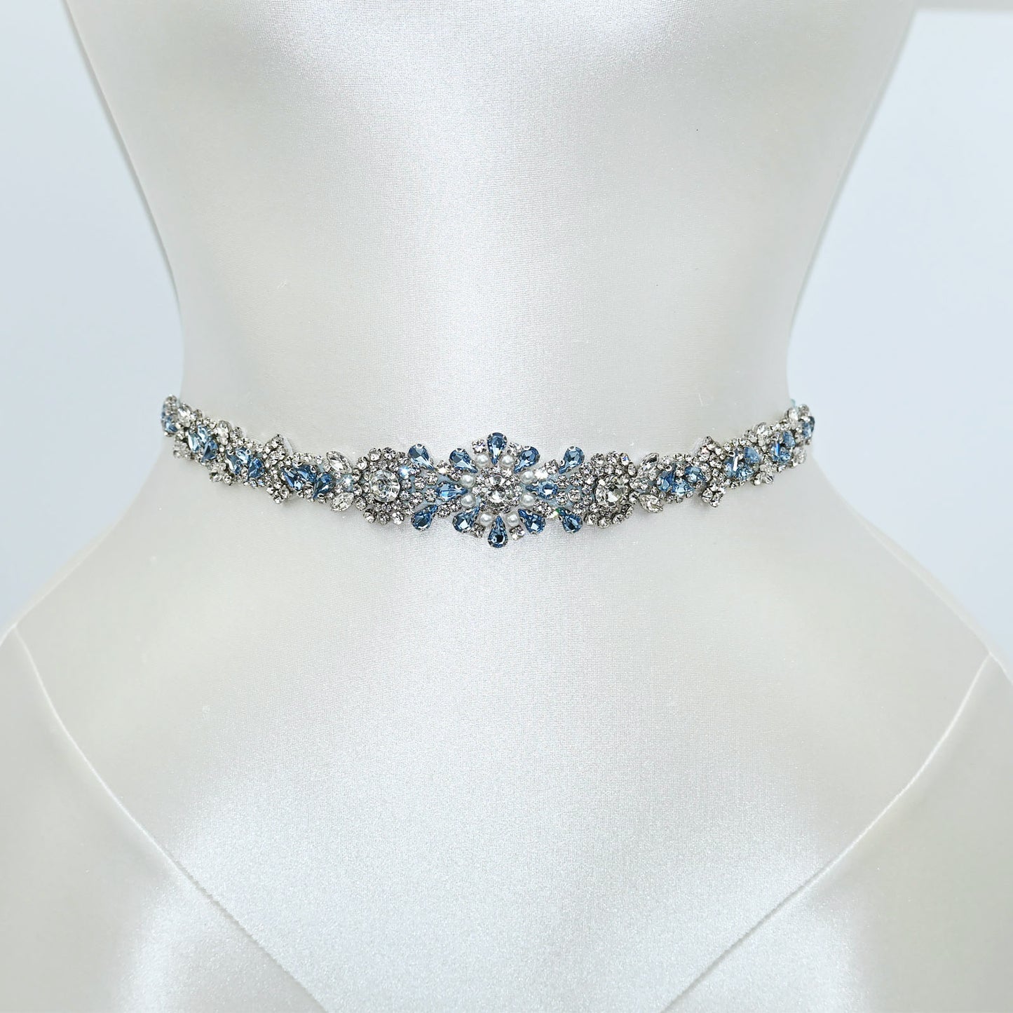 Light Blue Rhinestone & Pearl Belt - Bridella BS351QL
