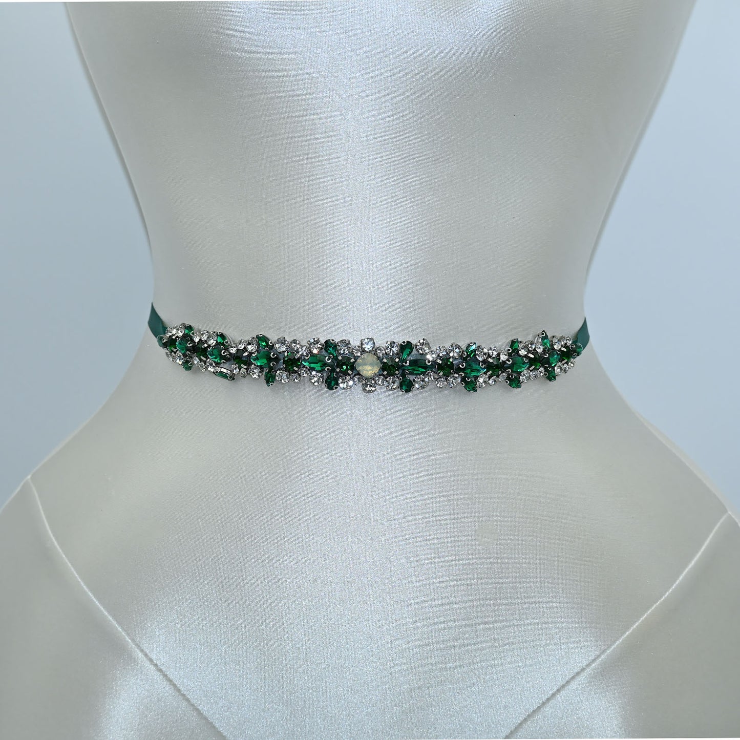 Bridella BS113KL Green Rhinestone & Pearl Belt