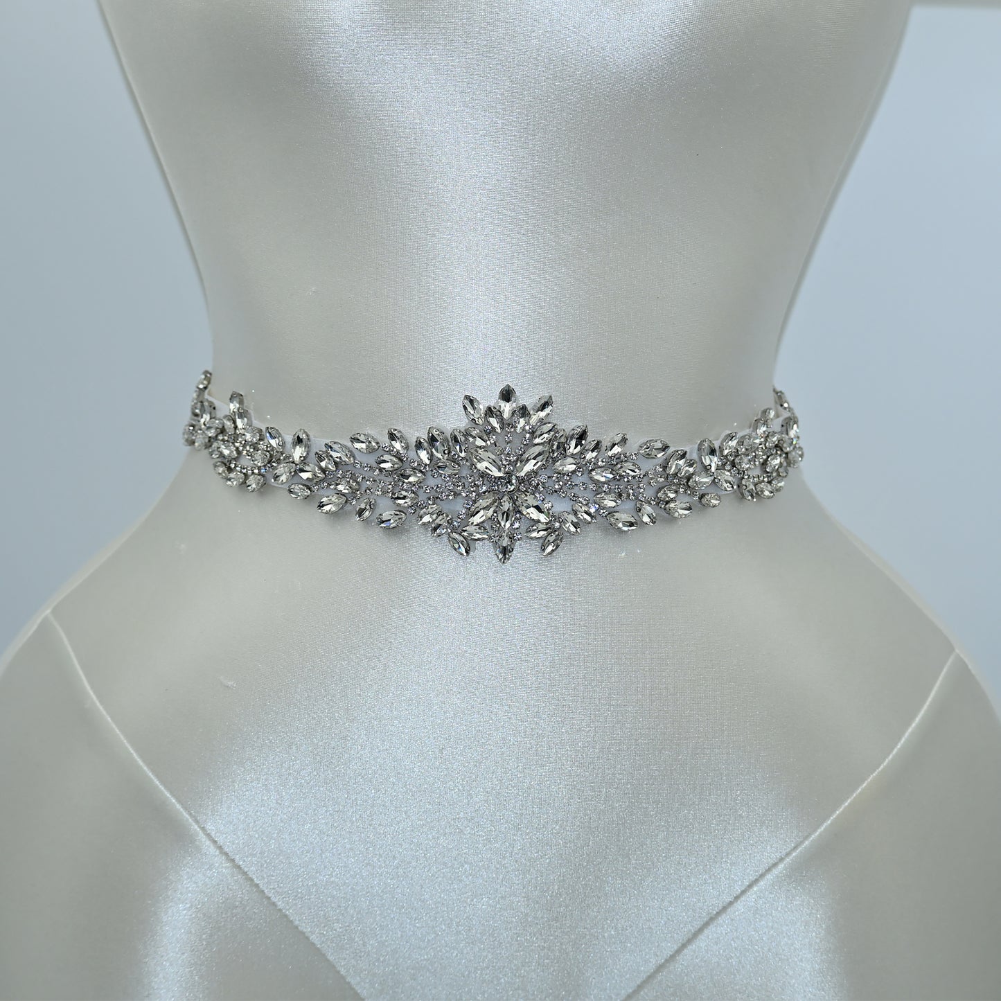 Bridella BS11-White Silver Rhinestone Belt