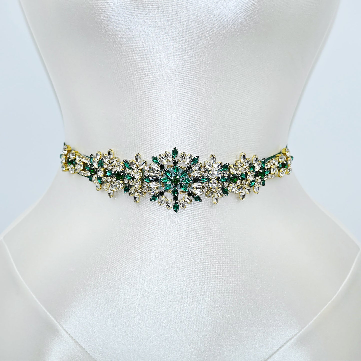Green Rhinestone Bridal Belt Wedding Dress Sash - Bridella BS319KL