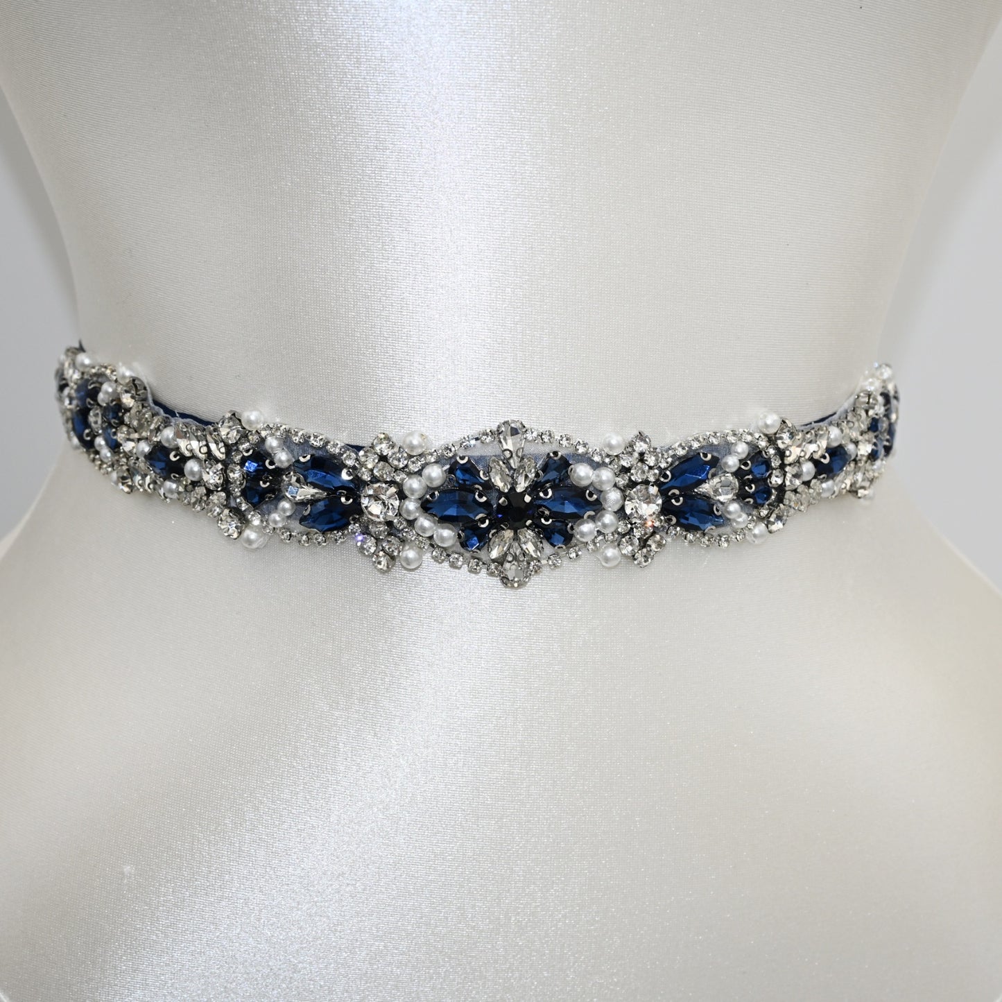 Bridella BS442ML Navy Rhinestone & Pearl Belt