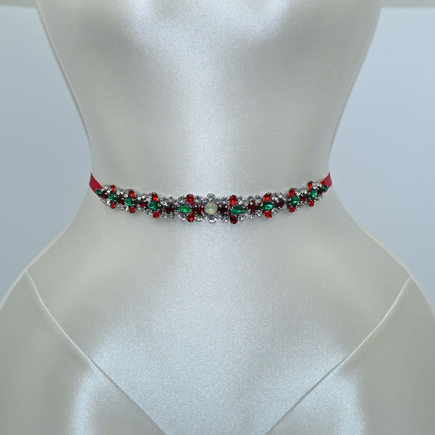 Bridella BS113R Burgundy Rhinestone & Pearl Belt
