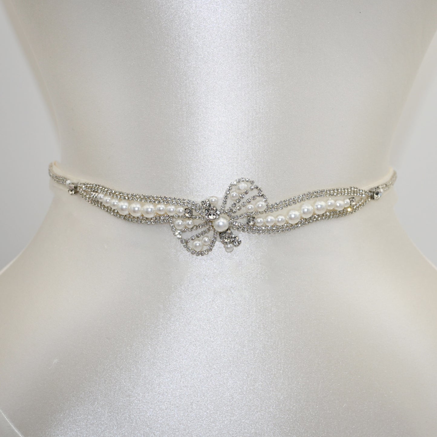 Bridella BS97 Off White Rhinestone & Pearl Belt