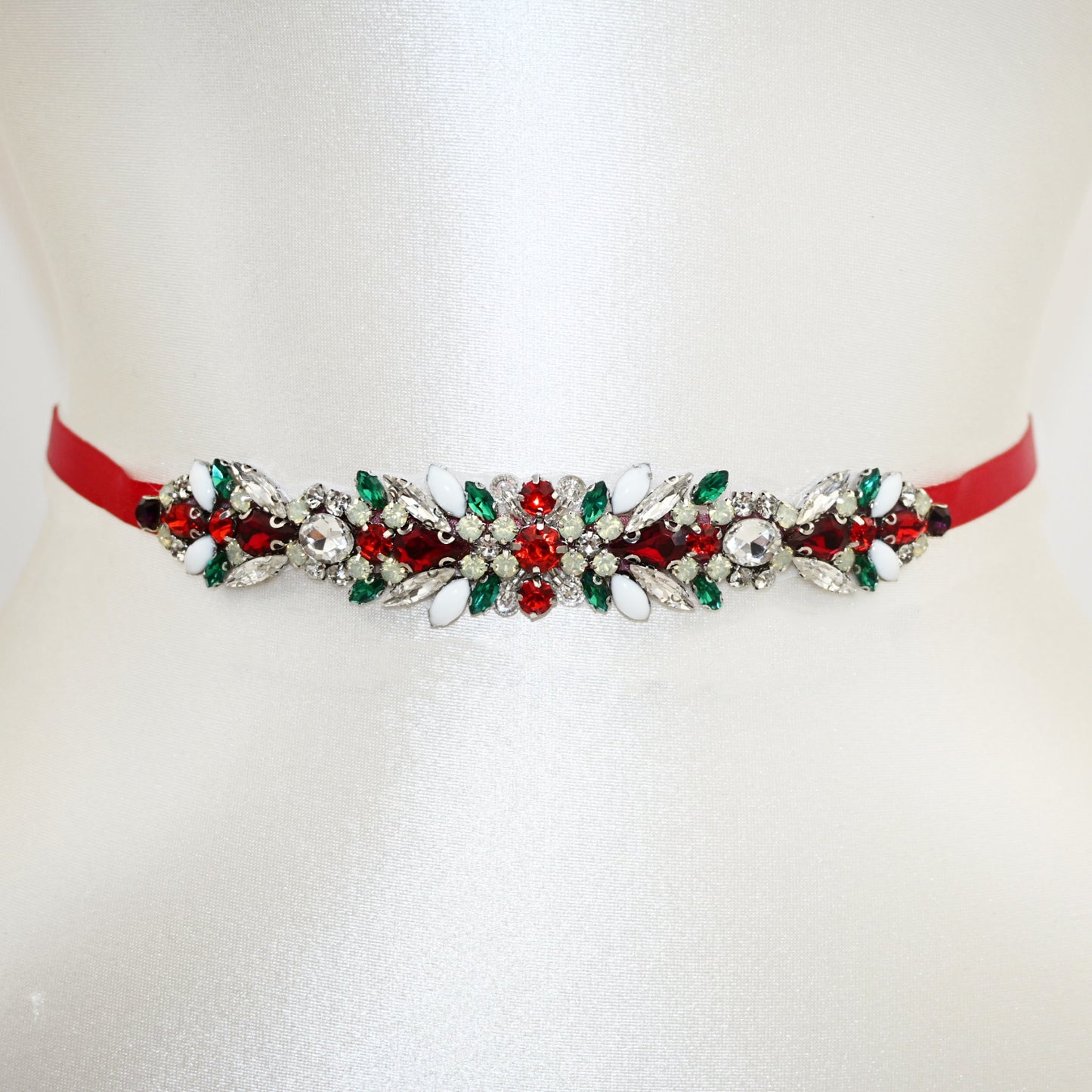 Red Satin Crystal Bridal Belt Wedding Sash – Bridella BS477-R