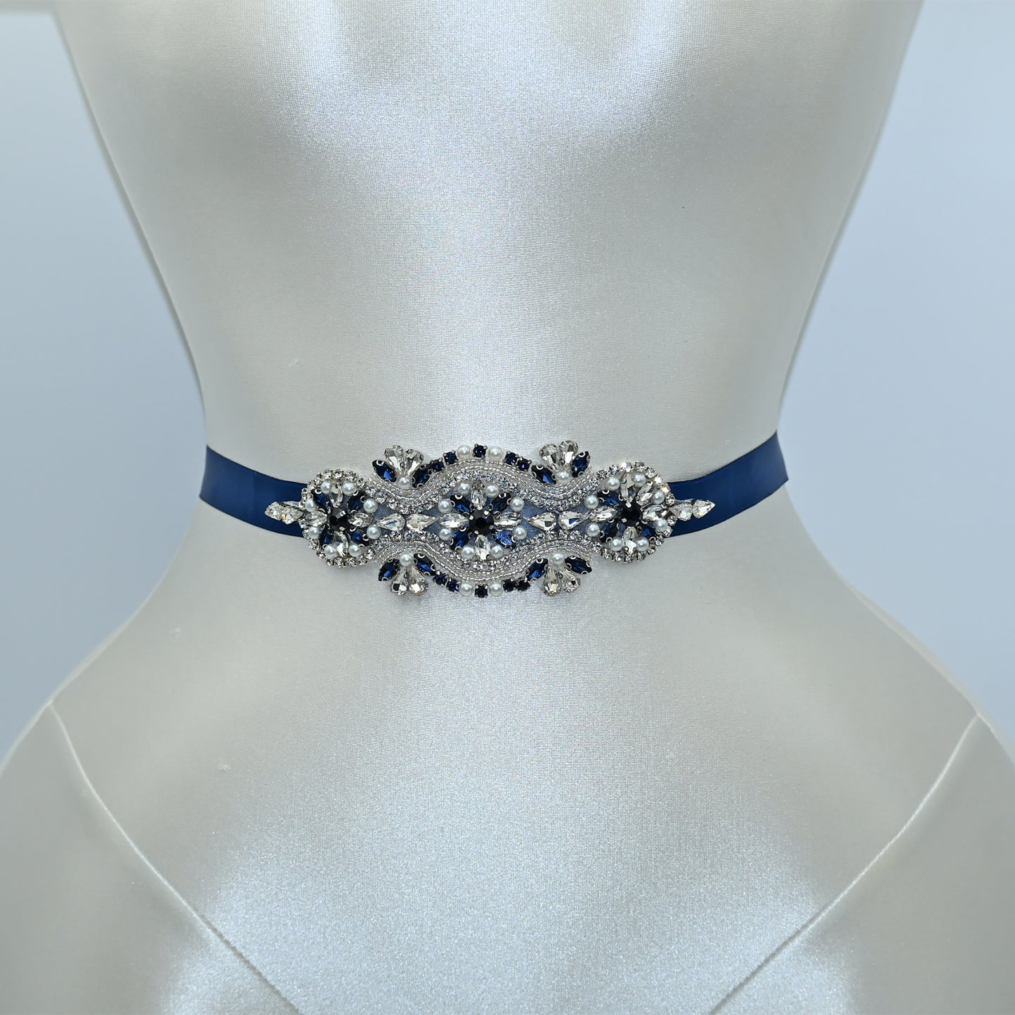 Bridella BS05ML Navy Rhinestone & Pearl Belt