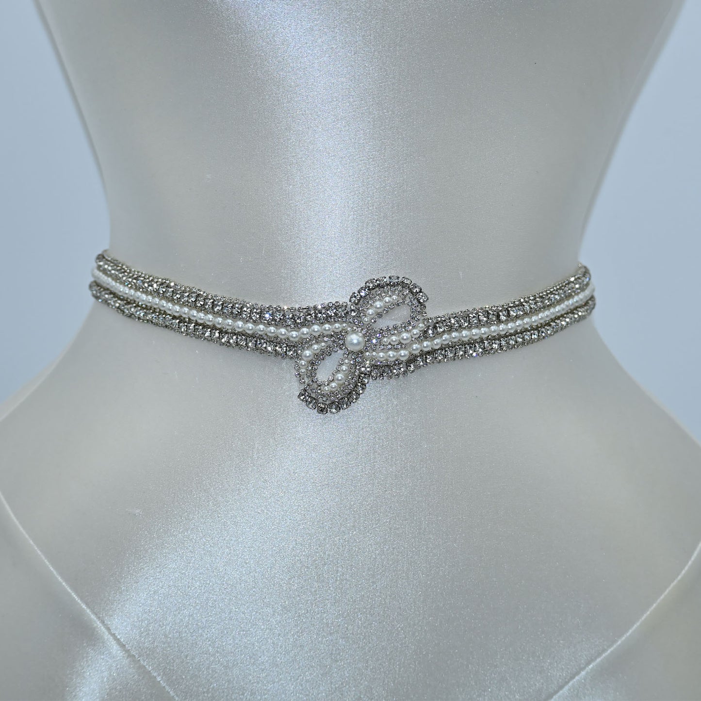 Bridella BS54 White Rhinestone & Pearl Belt