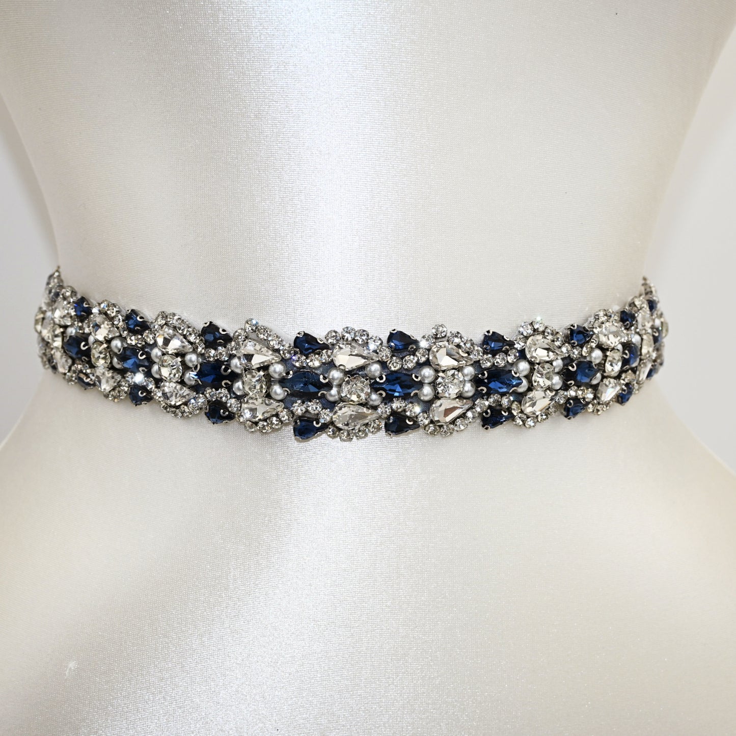 Navy Rhinestone Bridal Belt Wedding Sash – Bridella BS466ML