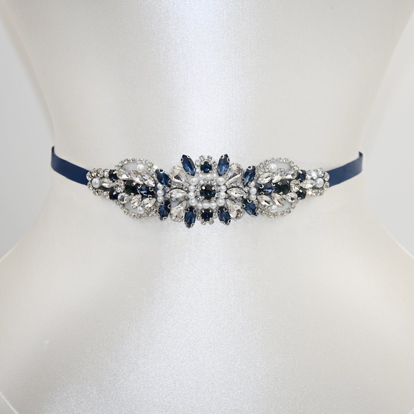 Bridella BS188ML Navy Rhinestone & Pearl Belt