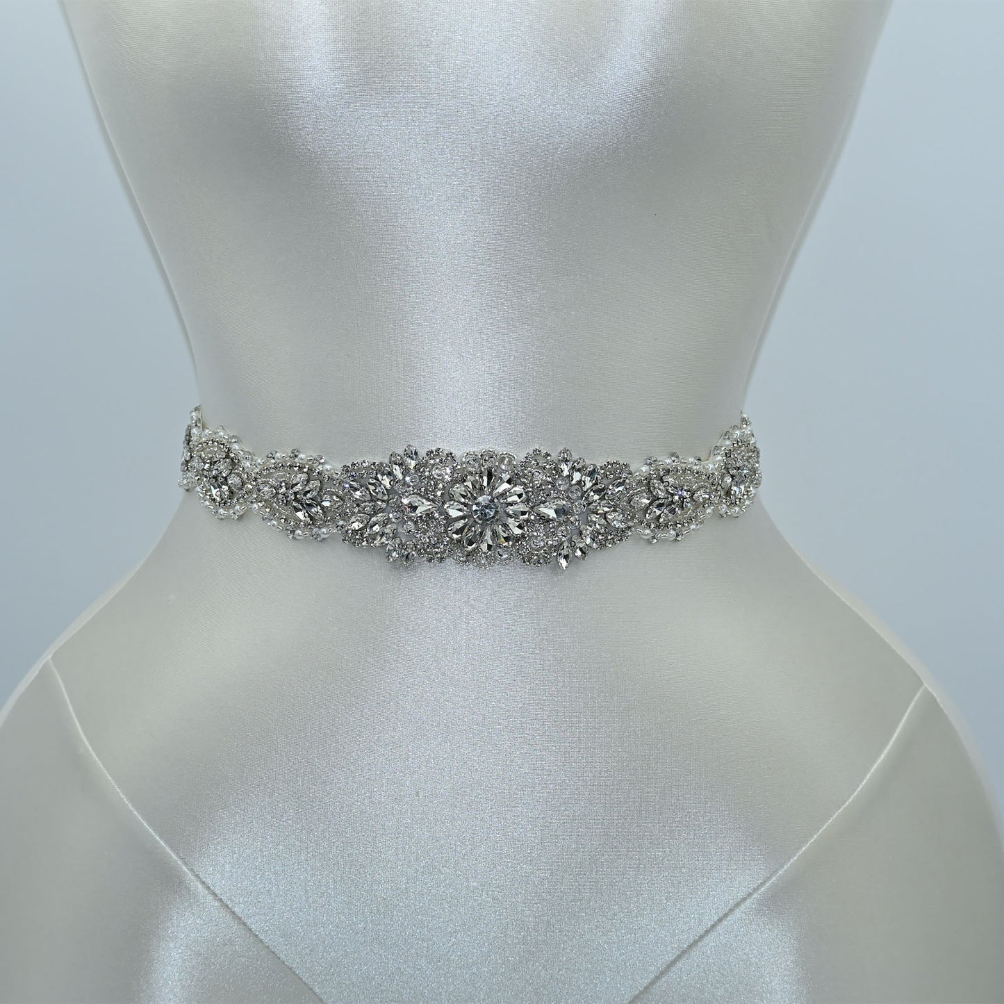 Bridella BS119 Silver Rhinestone & Pearl Belt