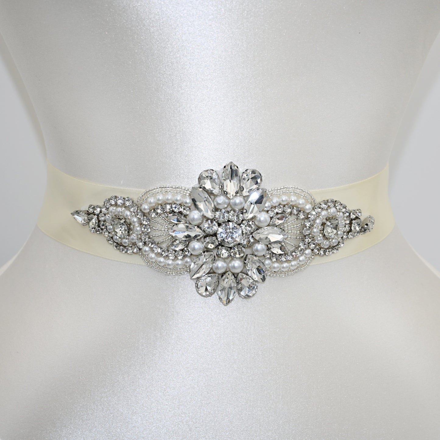 Bridella BS05B Ivory Rhinestone & Pearl Belt