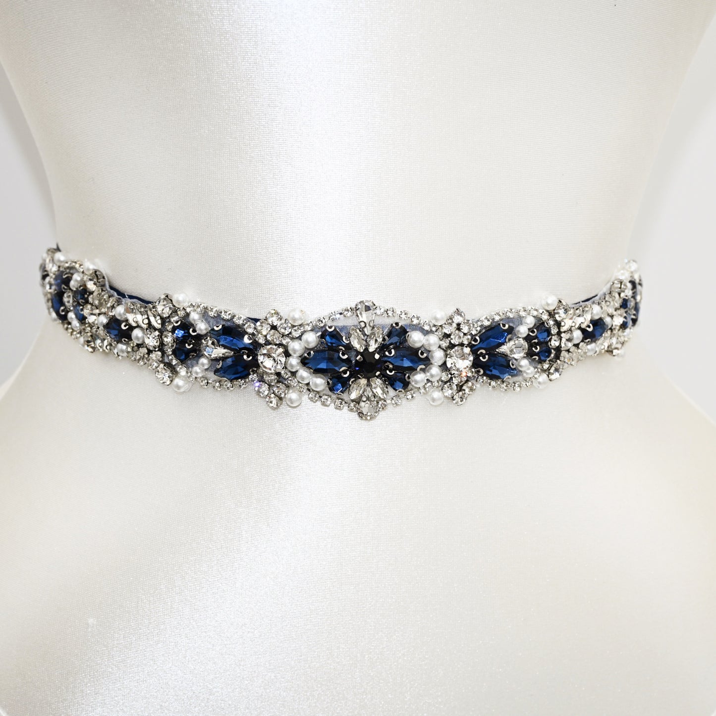 Navy Rhinestone Pearl Bridal Belt Wedding Sash – Bridella BS442ML
