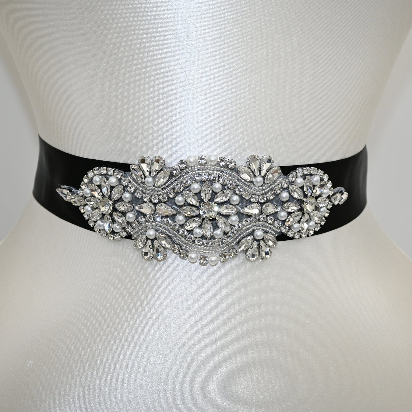 Bridella BS05 Black Rhinestone & Pearl Belt