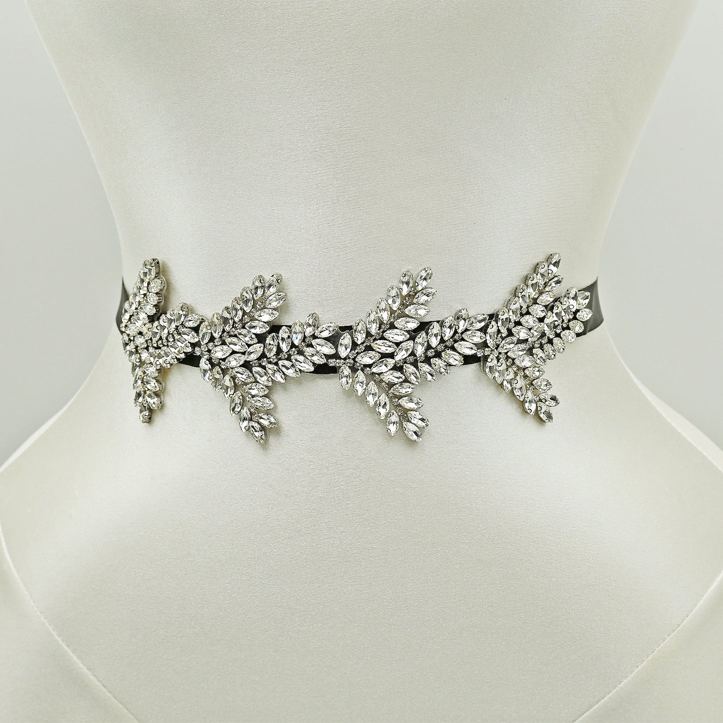 Crystal Leaf Silver Rhinestone Wedding Sash Forest & Garden Wedding Accessory - Bridella BS241