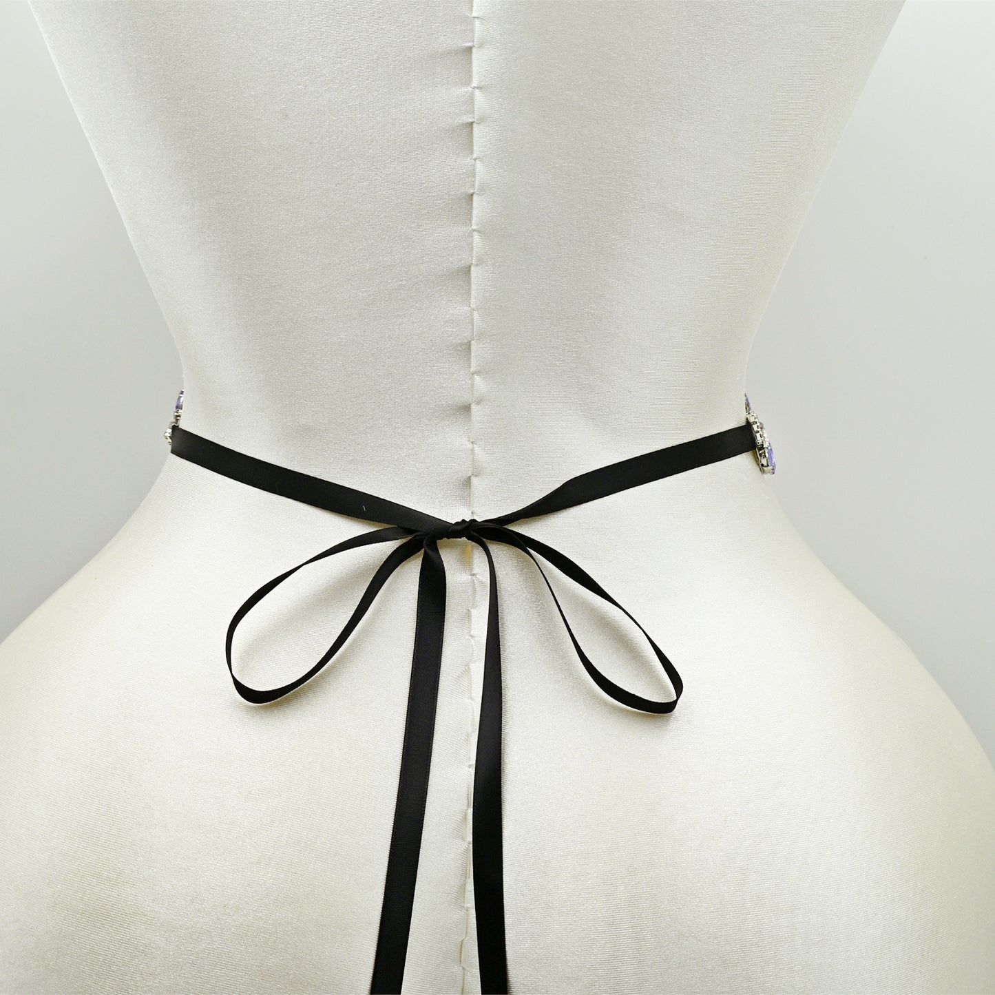 Lavender Rhinestone Bridal Belt with Black Ribbon Waist Sash Bridella BS211-LA