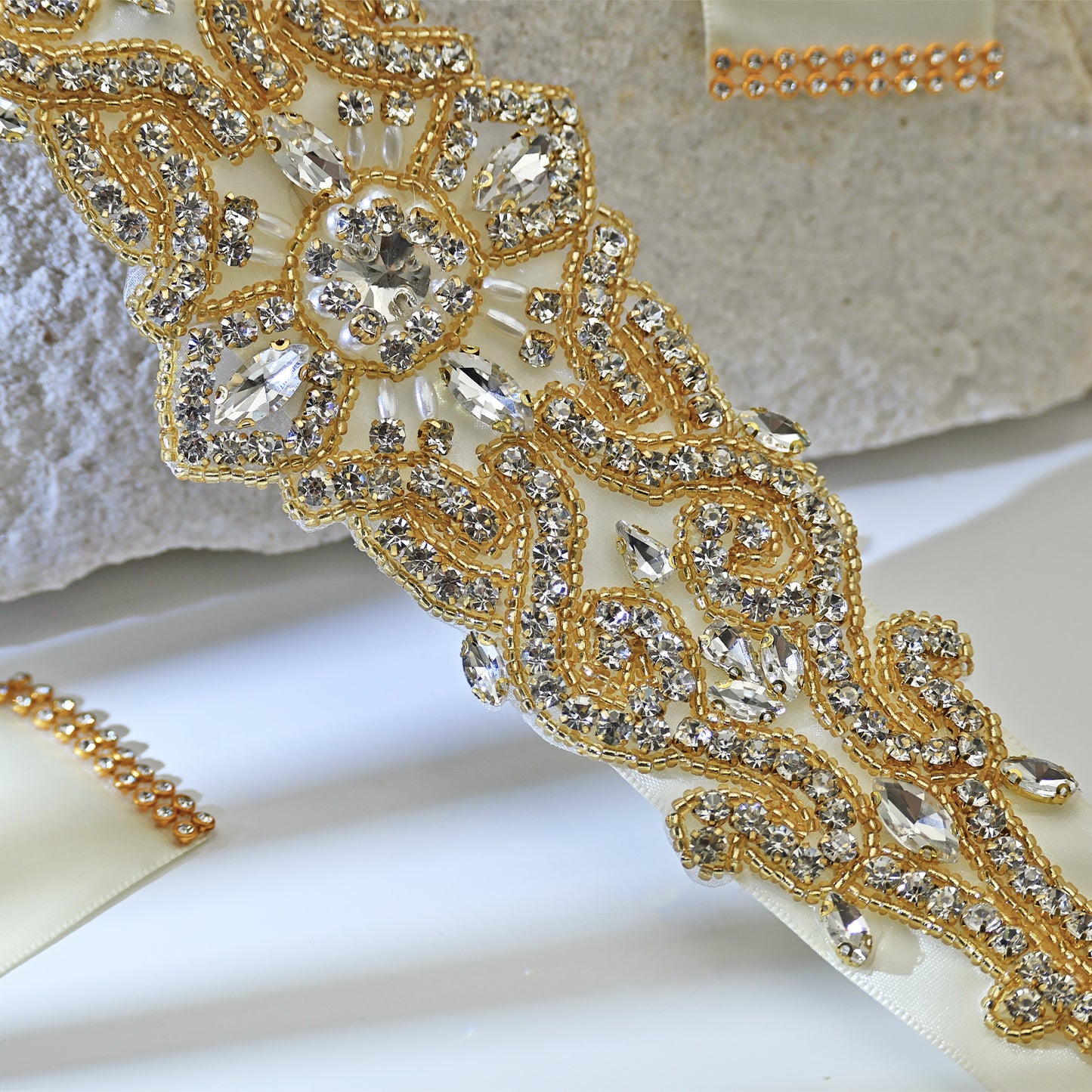Ivory Rhinestone Pearl Bridal Belt Wedding Sash – Bridella BS26G