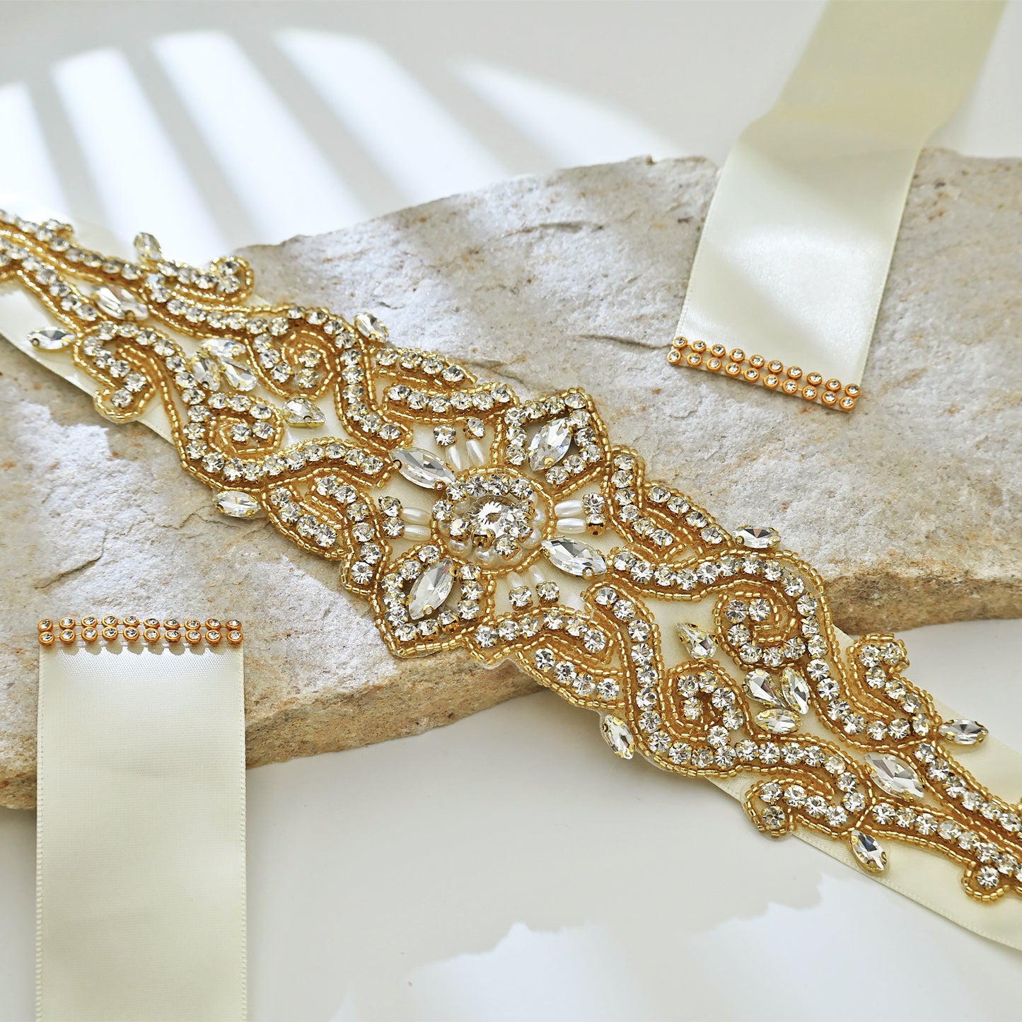 Ivory Rhinestone Pearl Bridal Belt Wedding Sash – Bridella BS26G