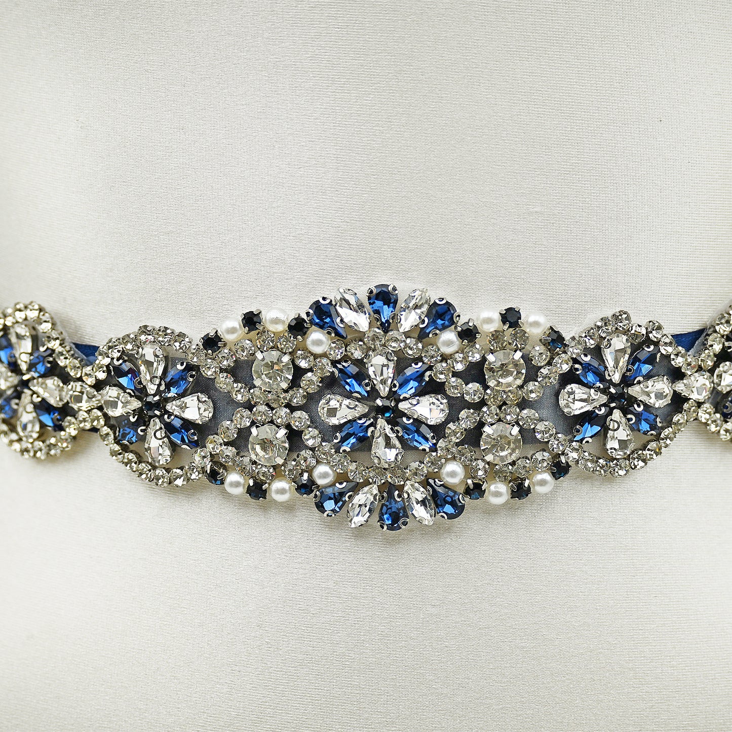 Navy Rhinestone Pearl Bridal Belt Wedding Sash – Bridella BS161ML