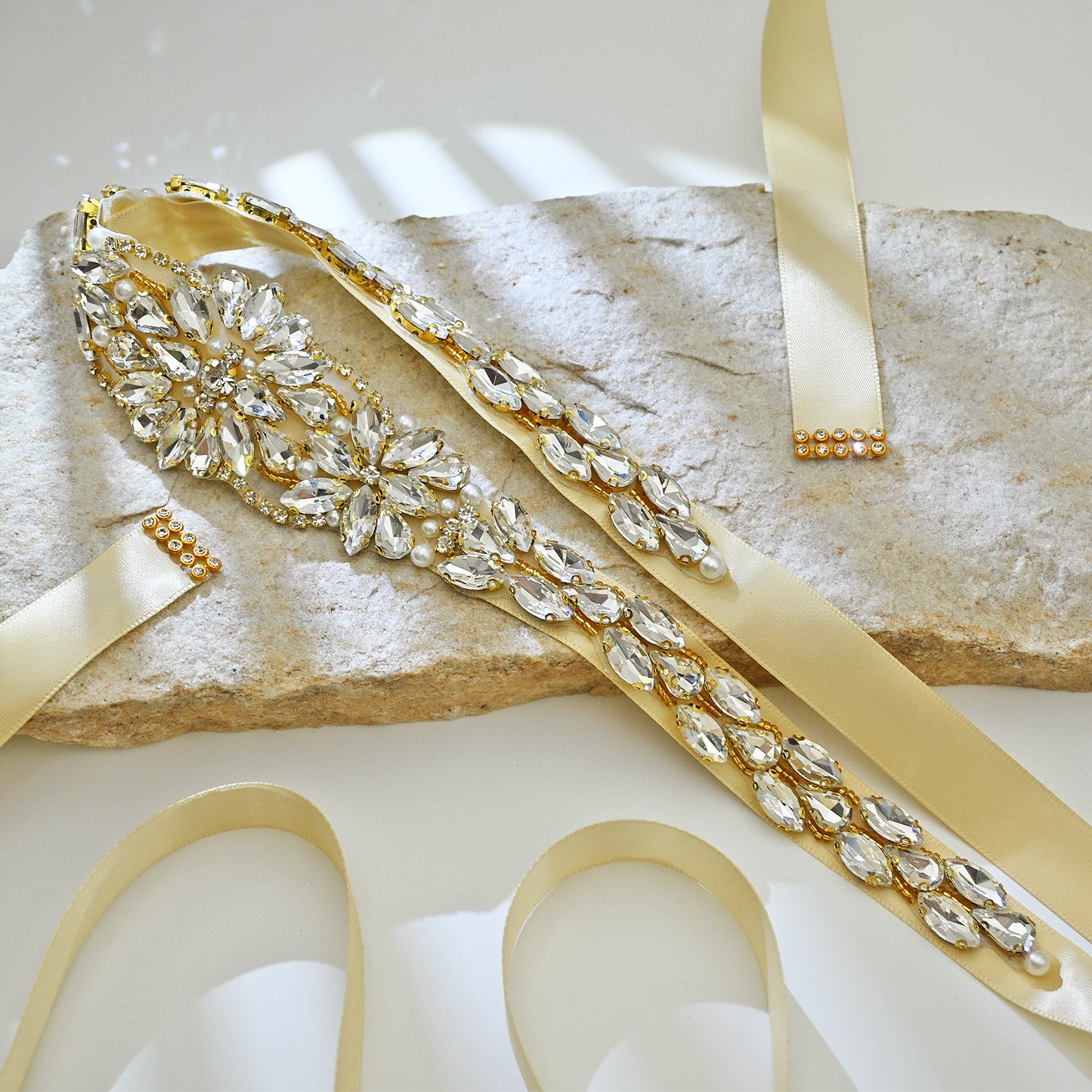 Ivory Rhinestone Bridal Sash Wedding Dress Belt – Bridella BS131-G